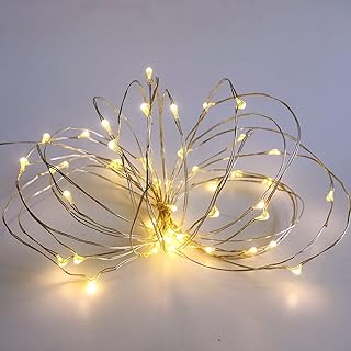 Pack 2 Indoor Battery-Operated Led String Lights with Timer,Mini LEDs Fairy Lights for Wedding Centerpiece Christmas Party Lighting Decorations,30 Count LEDs,10FT Silver Wire (Warm White)