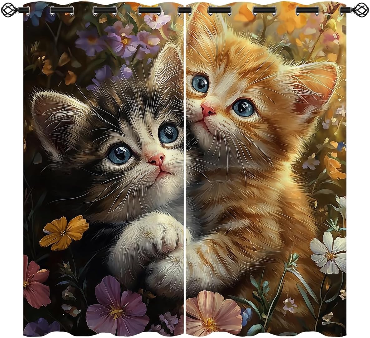 Cute Cat Blackout Curtains for Girls Boy Home Decor, Funny Kawaii Kitty Lovely Animals Grommet Thermal Insulated Drapes Darkening Window Curtain for Bedroom Living Room, 42 x 63 Inch