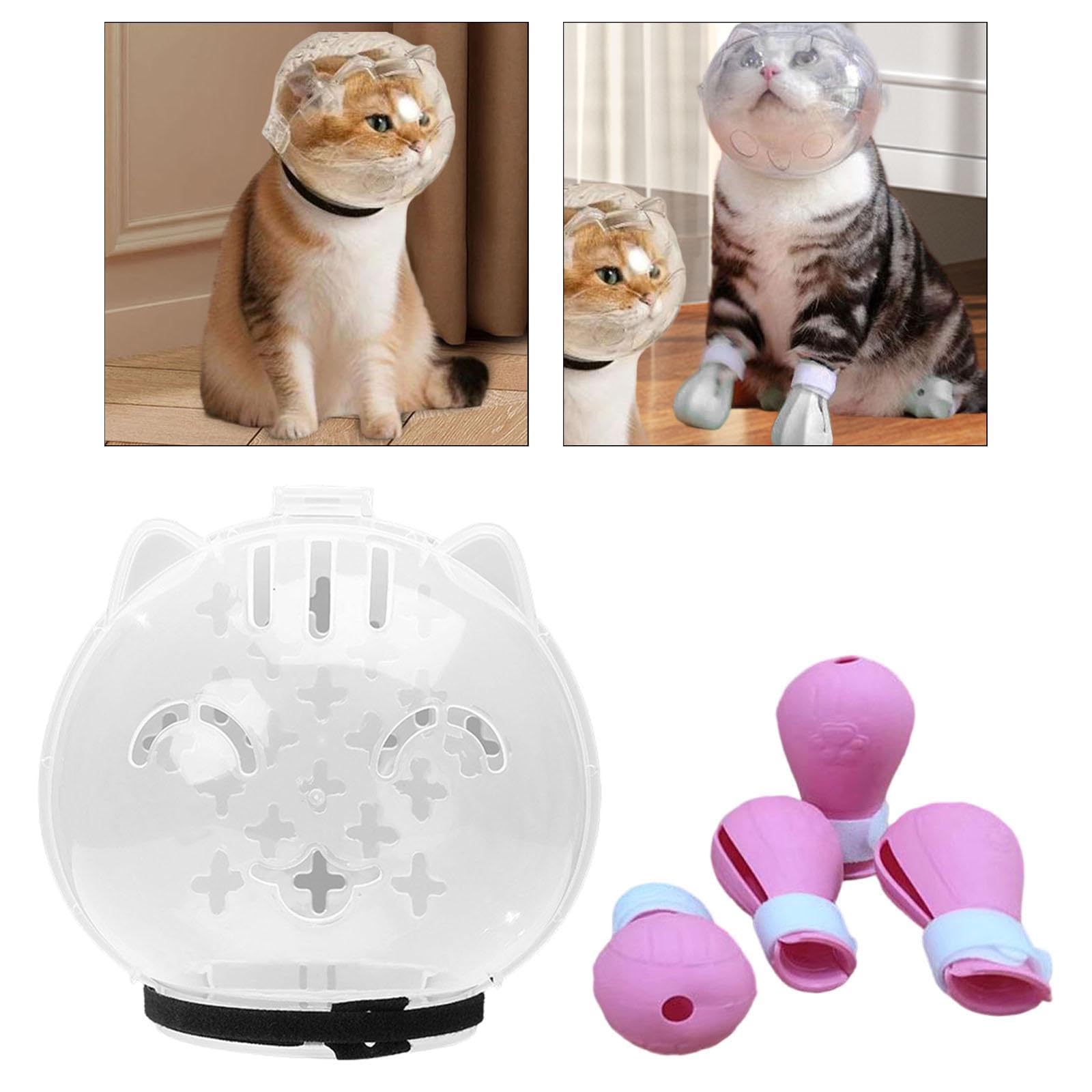 MagiDeal Bozal para Gato, Capucha para Gato, máscara Protectora, antimordeduras, Transpirable, con Forma de Bola y Zapatos para Cortar uñas, para Viajes en