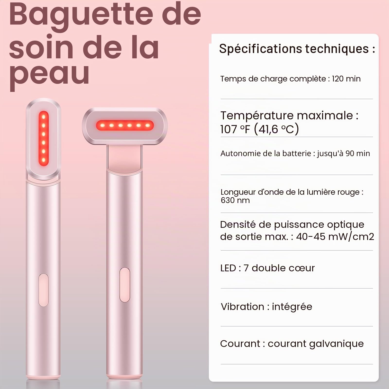 Baguette de luminothérapie 4 en 1, thérapie par lumière rouge pour le visage et le cou – Appareil de massage facial à micro-courant pour anti-âge – Masseur de visage et de soins de la peau