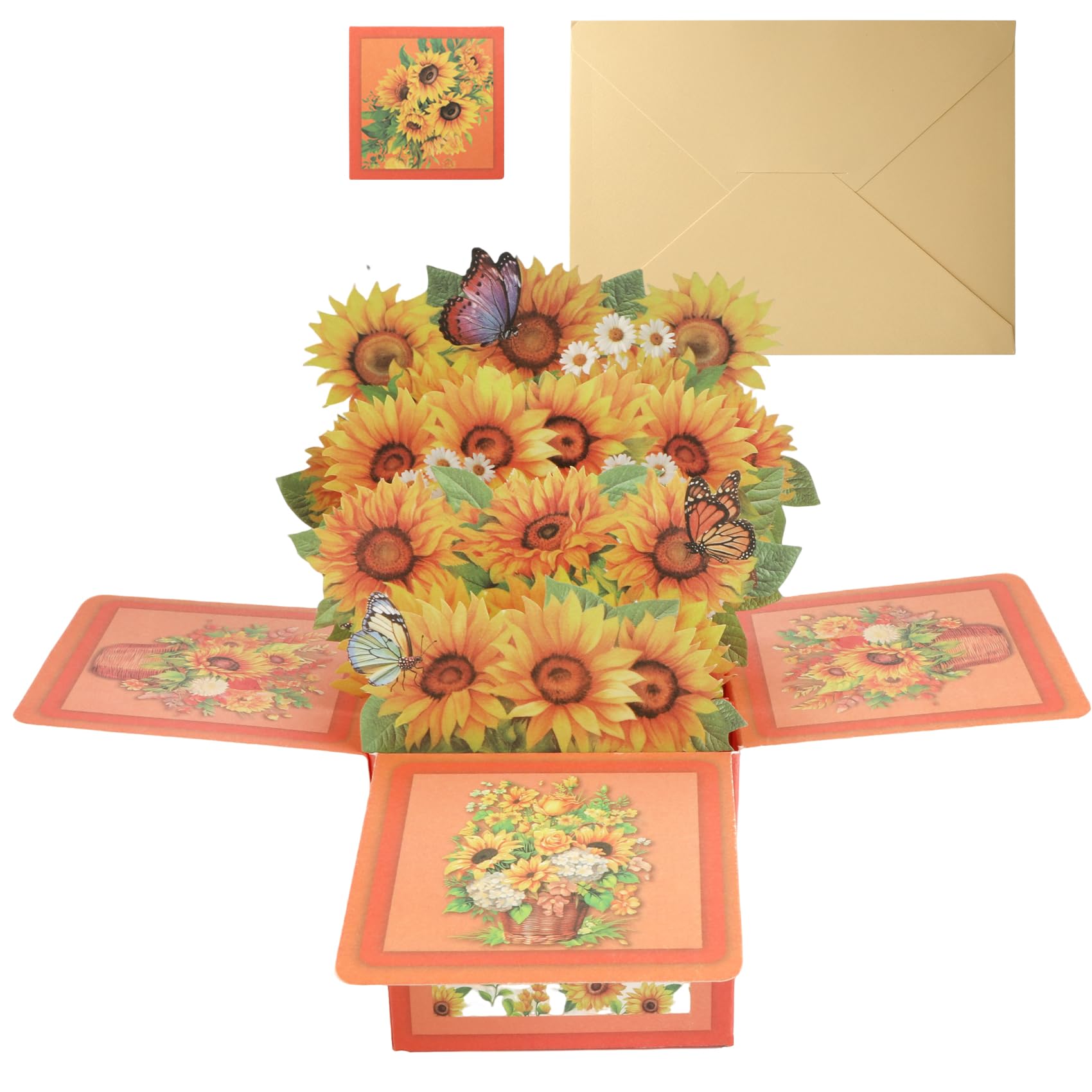 Elegant 3D Birthday Card Pop up Box with Floral Butterfly Design, Creative Modern Minimalist Greeting for Women, Mum, Wife, Daughter, Sister; Birthday Gifts for Women (Orange)