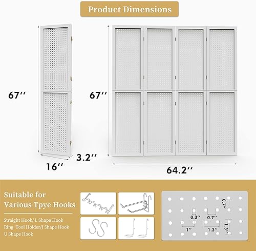 Miniatura 7 de DURASPACE Divisor de habitación de 4 paneles de 5.6 pies, pantalla plegable de madera de privacidad, organizador para joyas, manualidades, tela,