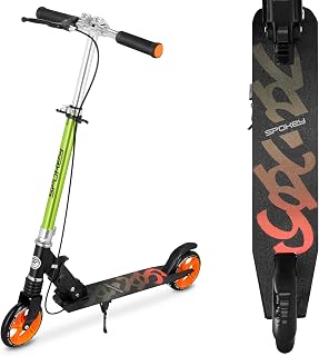 Spokey Vacay PRO Kids Scooter with Height Adjustable Handlebar (70-81-86-91 cm) and Shock Absorber. Folding City Scooter with Maximum User Weight 100 kg in Pink, Blue or Green