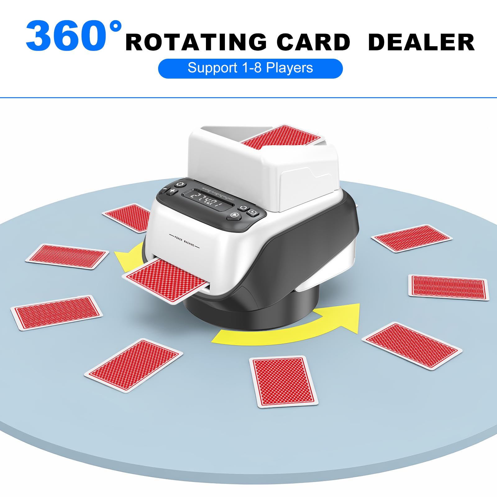 Automatischer Kartengeber Elektrisch Drehbar, Automatischer Karten Austeiler, Wiederaufladbar Kartenverteiler Maschine für 1-8 Spieler, 1–4 Decks, Leise Kartenausteilmaschine für Poker, UNO, Blackjack