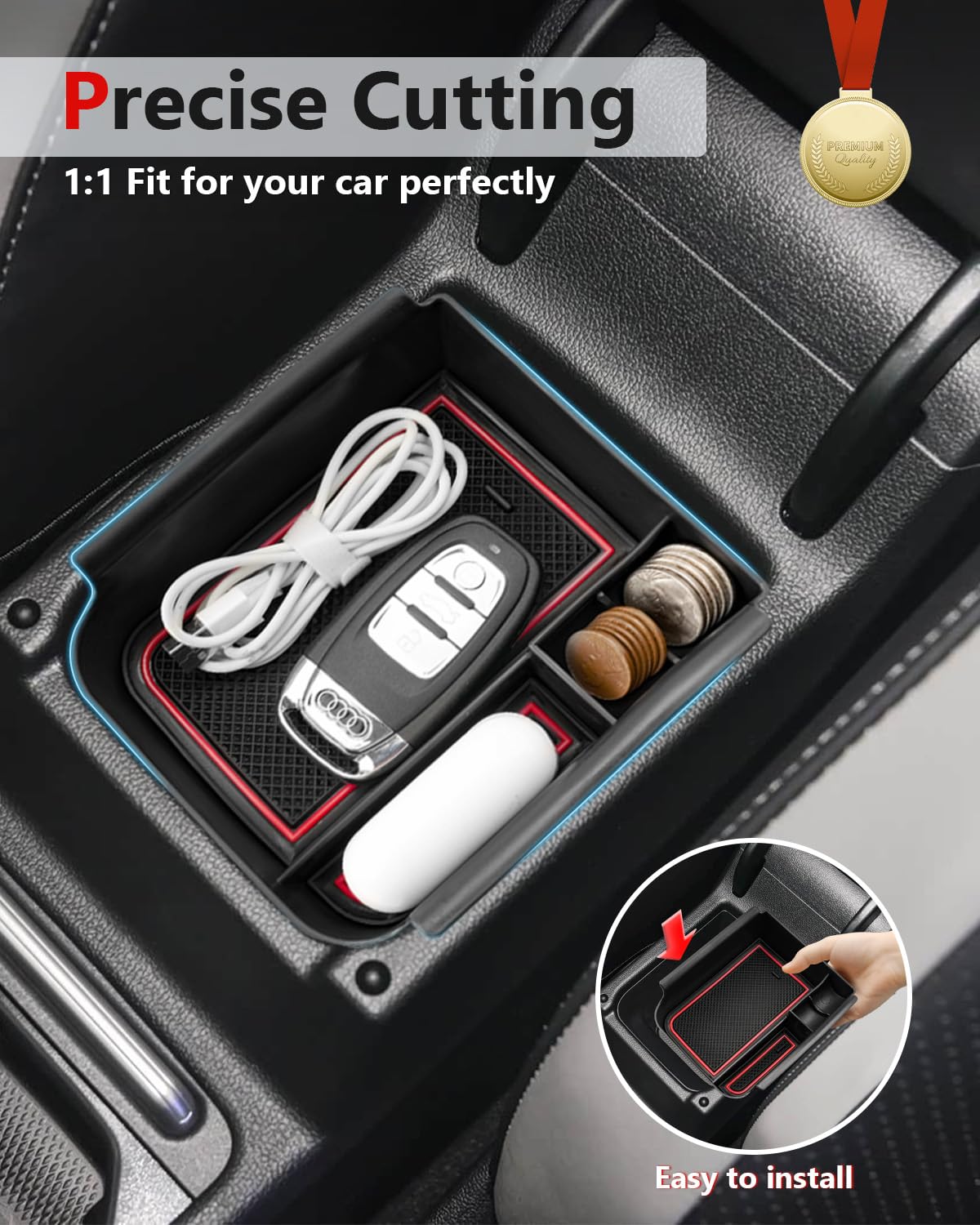 Compartimento de Almacenamiento en la Consola Central V-W Golf 8 MK8 8.5 GTI GTD GTE 2020-2026, Estante en el reposabrazos, con Almohadilla Inferior Antideslizante