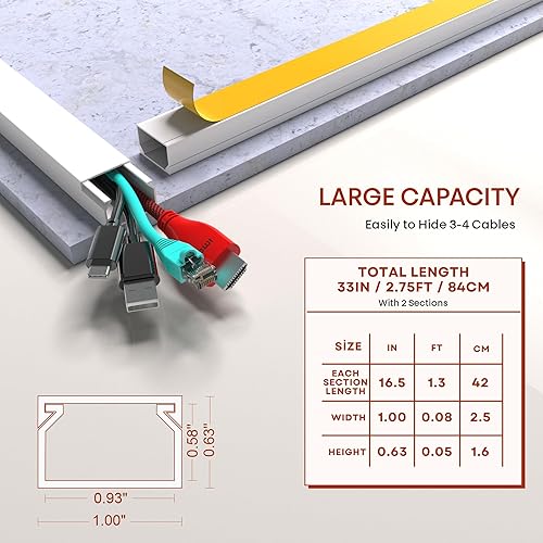 Miniatura 3 de Cord Hider - Cubierta de cable, cubierta de cable, protector de cable, kit de canaleta blanca pintable de 33 pulgadas, para ocultar cables, montaje