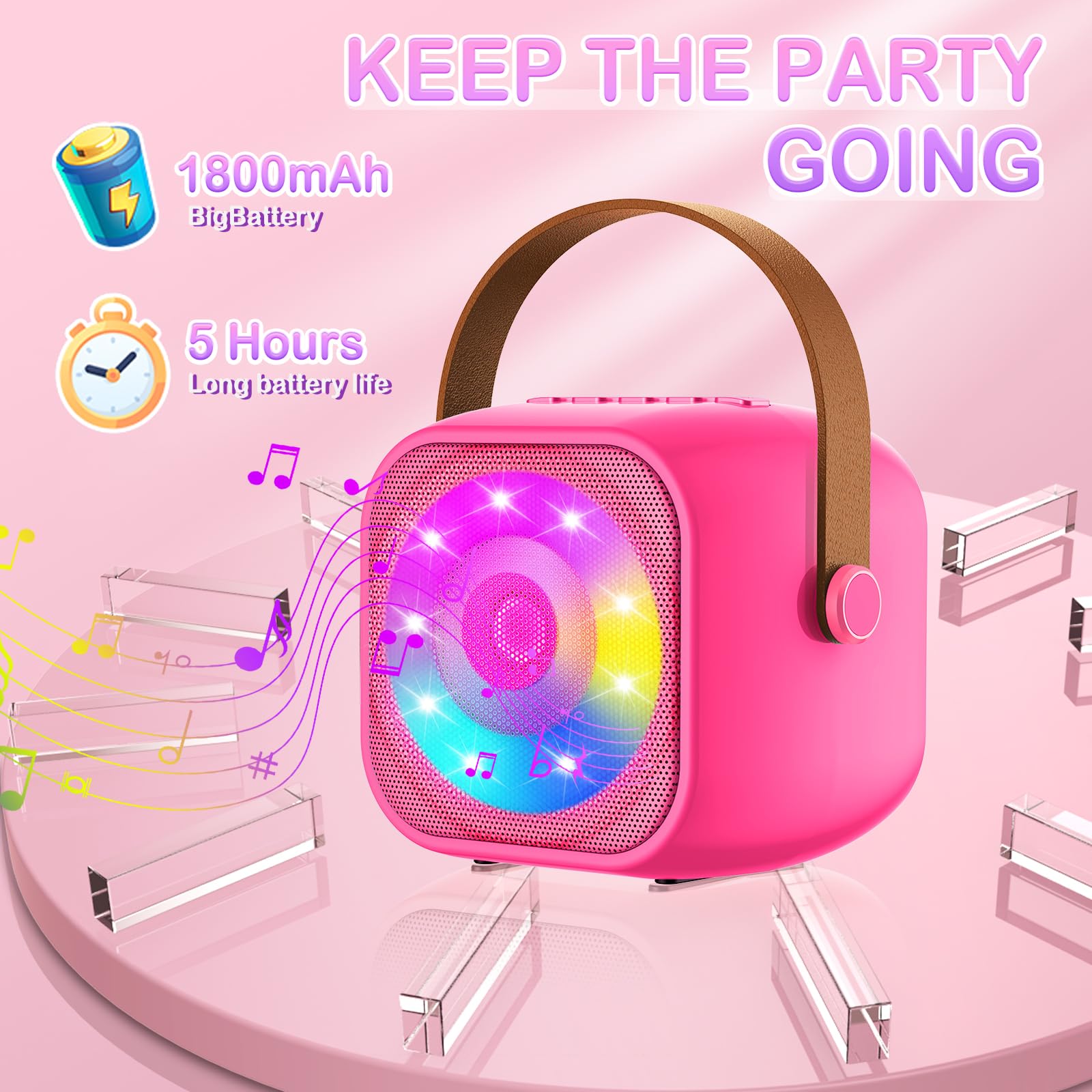 Karaoke per Bambini con 2 Microfoni, Microfono Bambini con Luce LED, Macchina Karaoke Portatile Microfono Wireless con Effetti di Cambio Voce, Giocattoli Elettronici Regali per Bambini da 3 a 18 anni