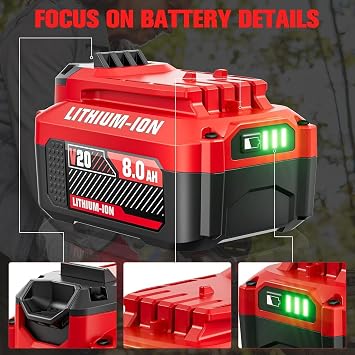 POWTREE 2Pack 8.0AH Replacement for Craftsman 20V Battery Compatible with Craftsman V20 Battery Lithium CMCB205 CMCB204 CMCB201 CMCB202 CMCB206 CMCD700C1 CMCS500B 20 Volt Power Tools
