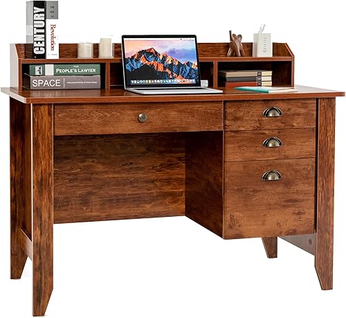 Miniatura 10 de Tangkula, escritorio para computadora, estación de trabajo para estudiantes, Marrón Marrón,Negro,Blanco,Marrón (Rustic