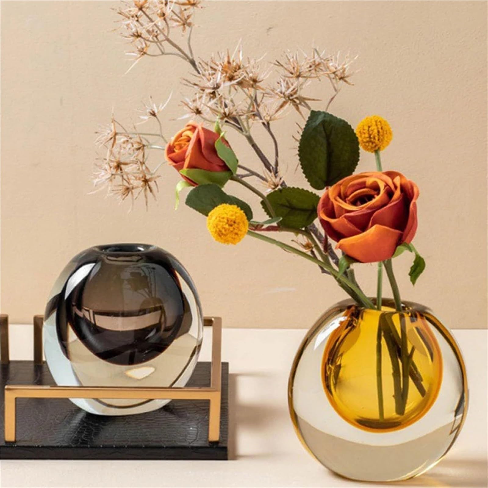 Vase Hydroponique Verre Vase hydroponique en Verre Transparent, Fleur Cristal, décoration de pièce intérieure Moderne, Vases décoratifs for Table Salon(Grey S)