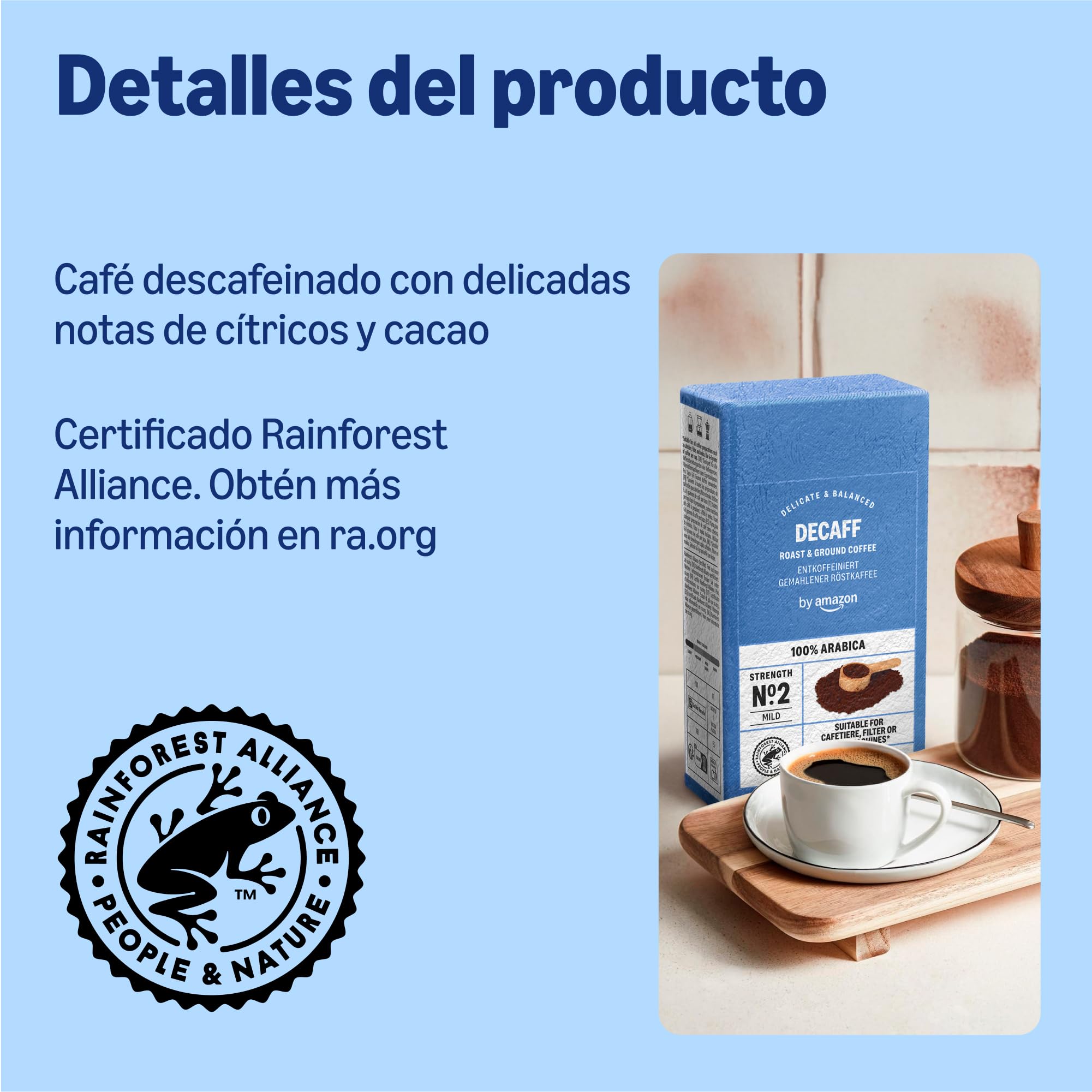 Amazon Descafeinado Café Molido Tueste Natural 100% Arábica 250g