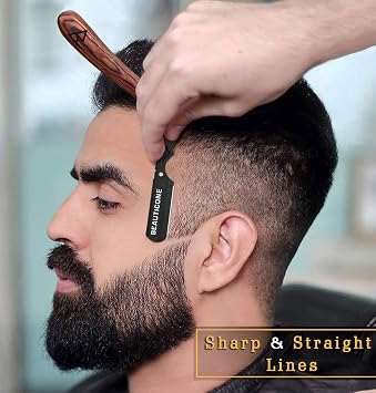BEAUTICONE Barber Straight Razor for Men Professional Shavette with Wood Handle & Swinglock Blade Holder, 100 Stainless Steel Blades Included, Cut Throat Razor