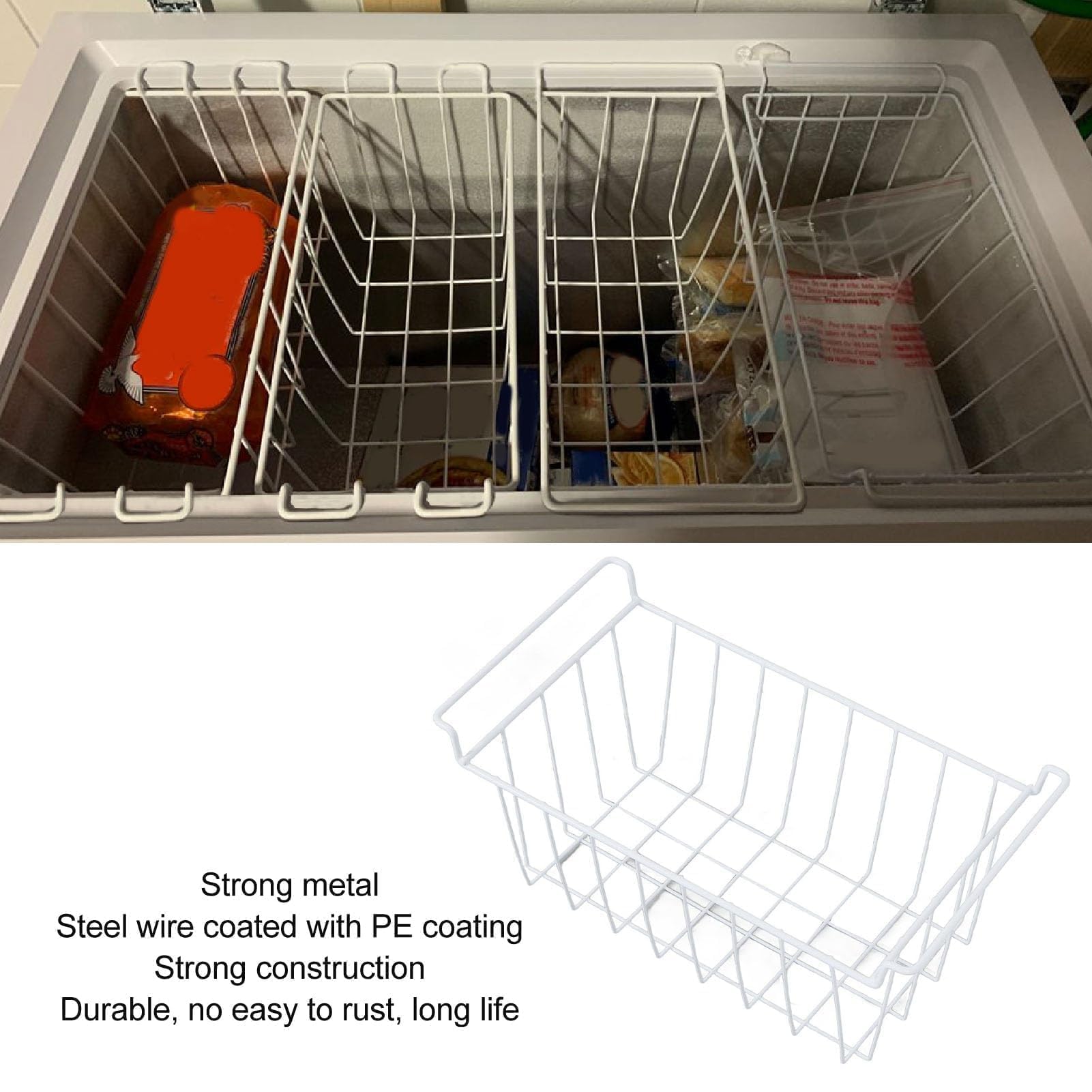 Große 2 Teilige Gefrierkörbe aus Draht, Rostfrei, mit Tragbaren Griffen, Ideal für Speisekammer, Kühlschrank, Badezimmer, Schlafzimmer, Waschküche und Mehr (49,5 x 24,5 x 20 cm)