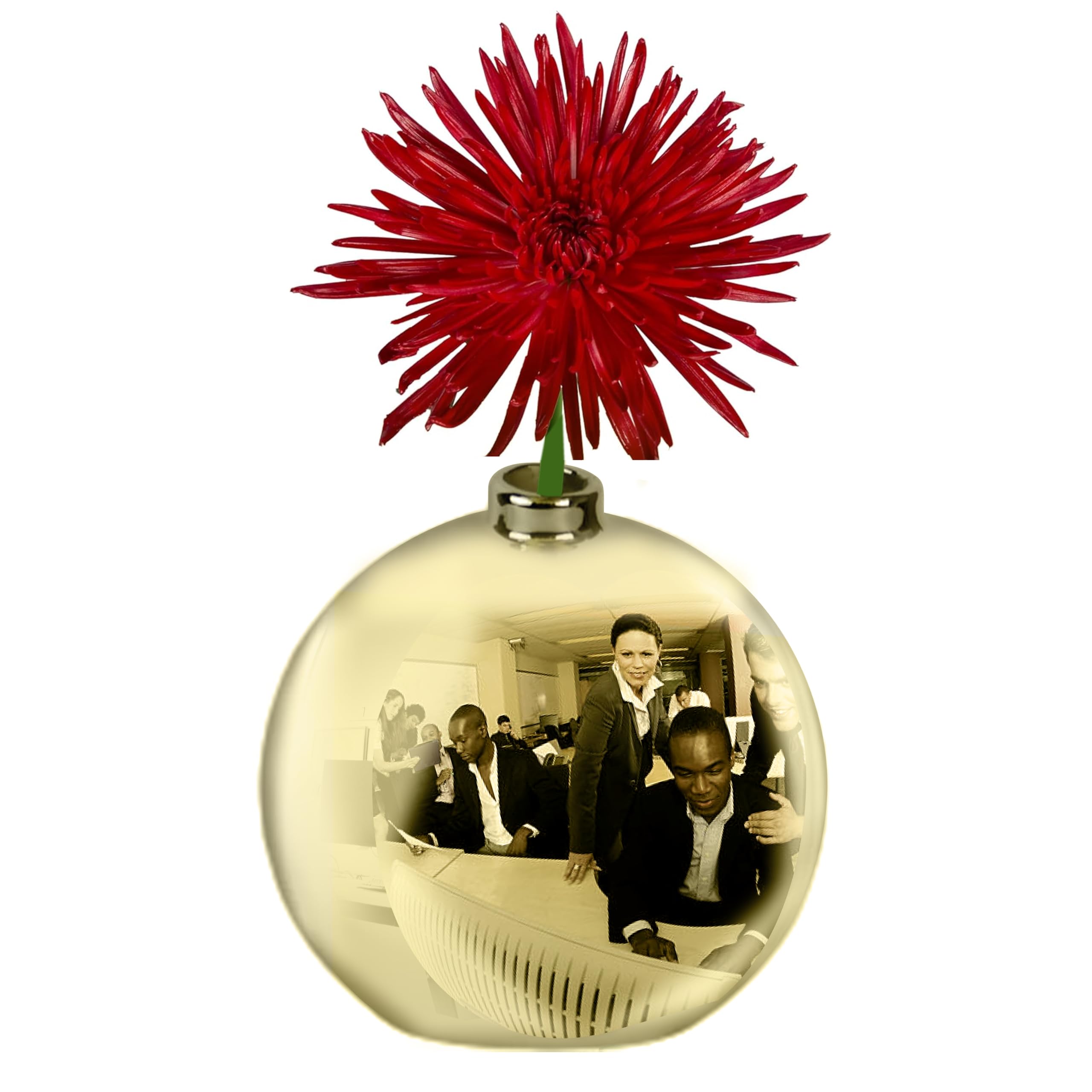 TidyFriend Convex Mirror Vase Gold Cubicle Decorations with Flower - 4" x 4" Cubicle Mirror, Desk Mirror to See Behind You - Aesthetic Office Cubicle Accessories, Office Cubicle Decor Organizer