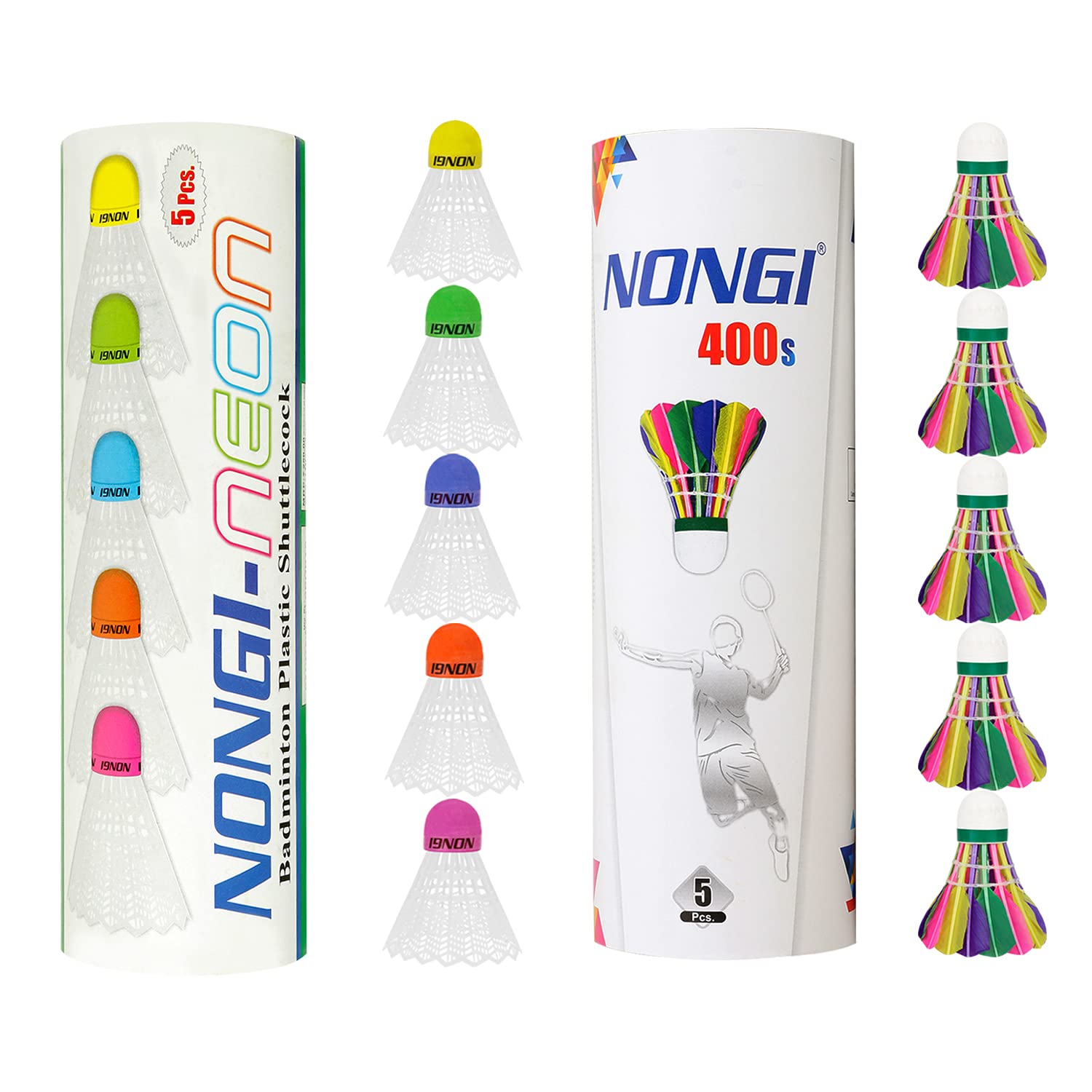 NONGI Combo Shuttle Pack of 10 Shuttlecocks NEON (5 Multicolored Cork Plastic),400s(5 Colored Feather) for Outdoor Indoor Badminton Sports (B098XC9RQ2) Amazon Price History, Amazon Price Tracker