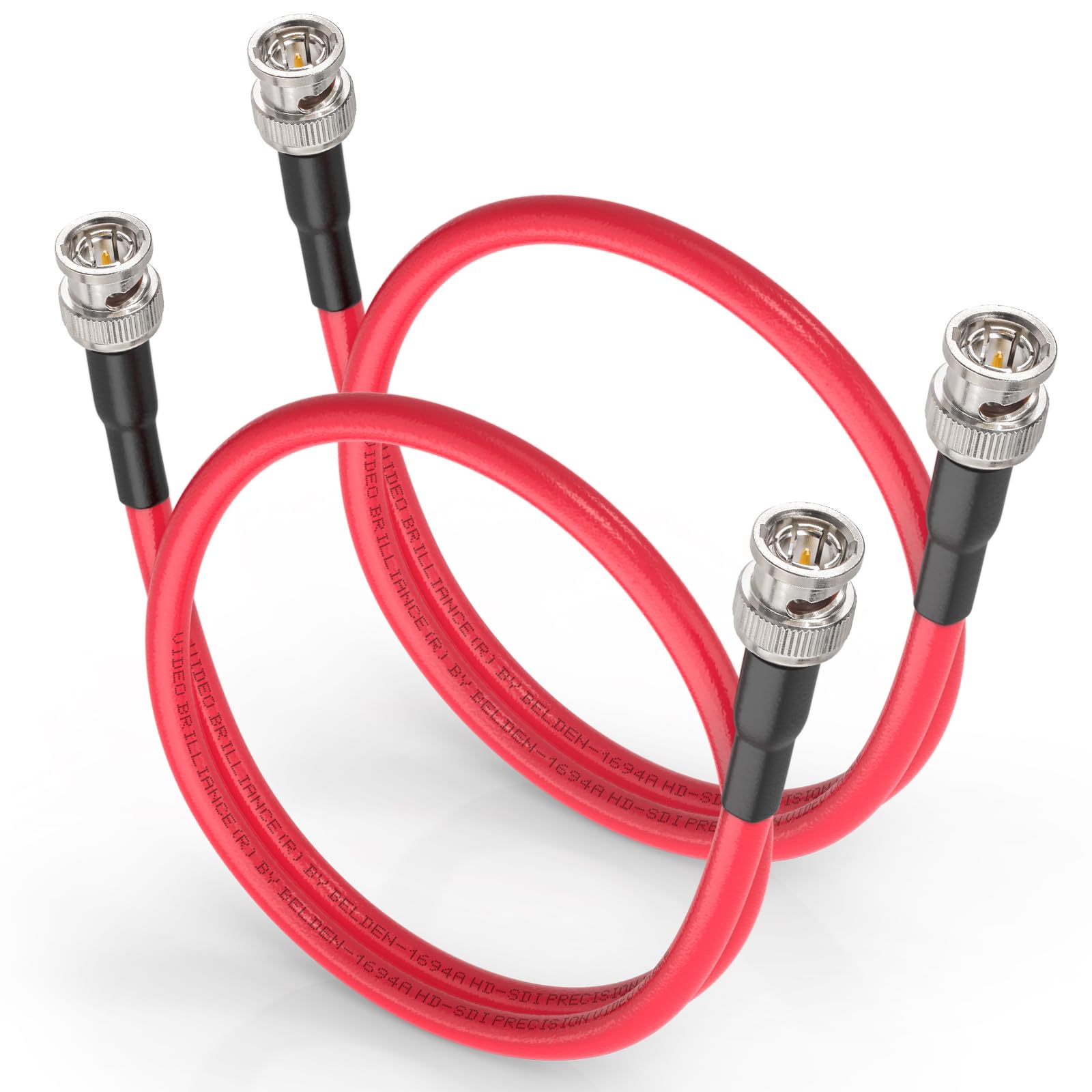 Superbat Câble SDI Court 3G/6G/12G 60cm Cordon BNC Mâle à Mâle Belden 1694A Rouge 75Ohm Supporte 4K/8K 1080p pour Blackmagic Caméra Vidéo Broadcast et Studio DVR (2 pièces)