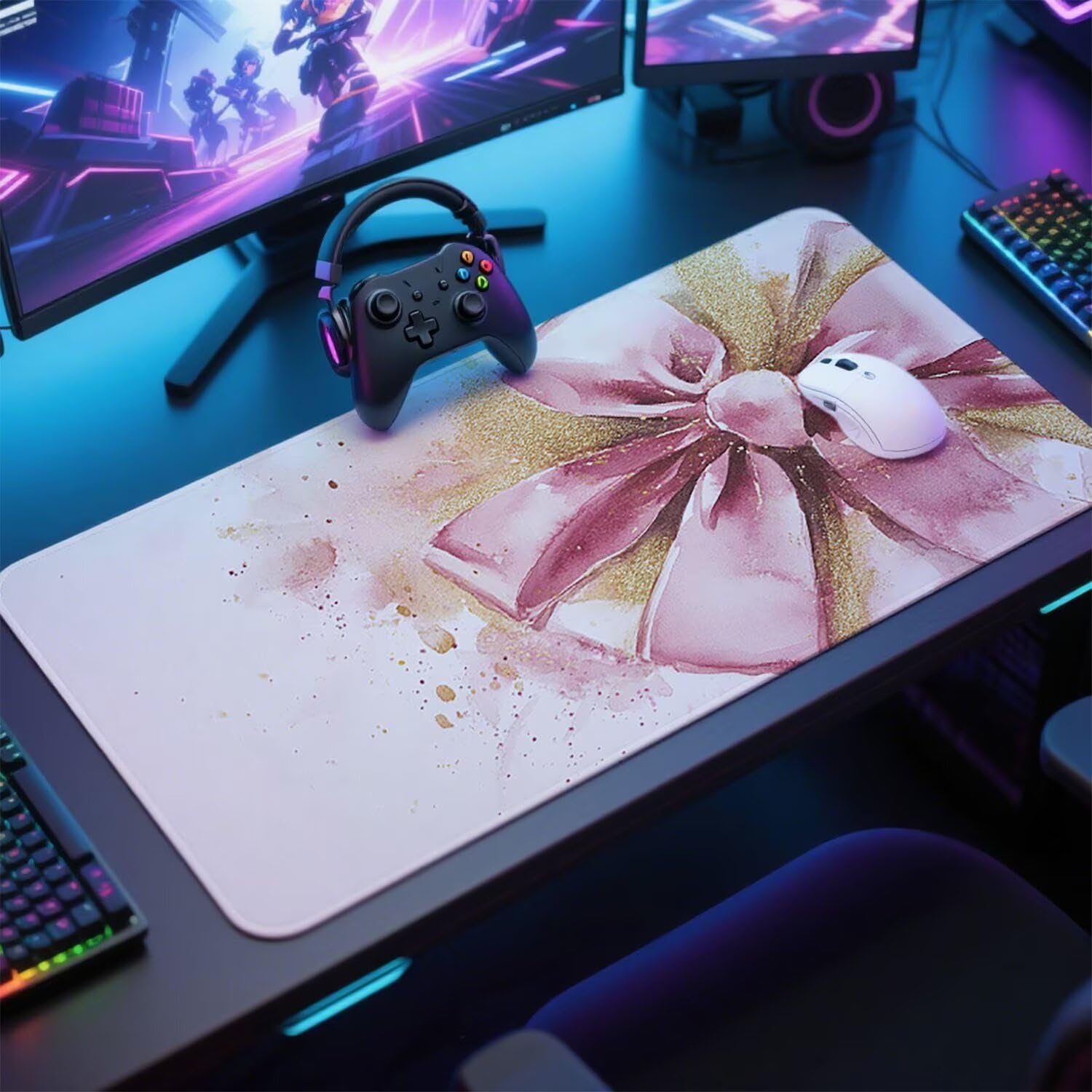 Różowa podkładka pod mysz pod mysz pod mysz do gier XXL 1200 x 600 x 3 mm podkładka pod mysz gumowa rozeta duża podkładka pod rękę dla graczy wodoodporne akcesoria PC, do klawiatury laptopa w-6947