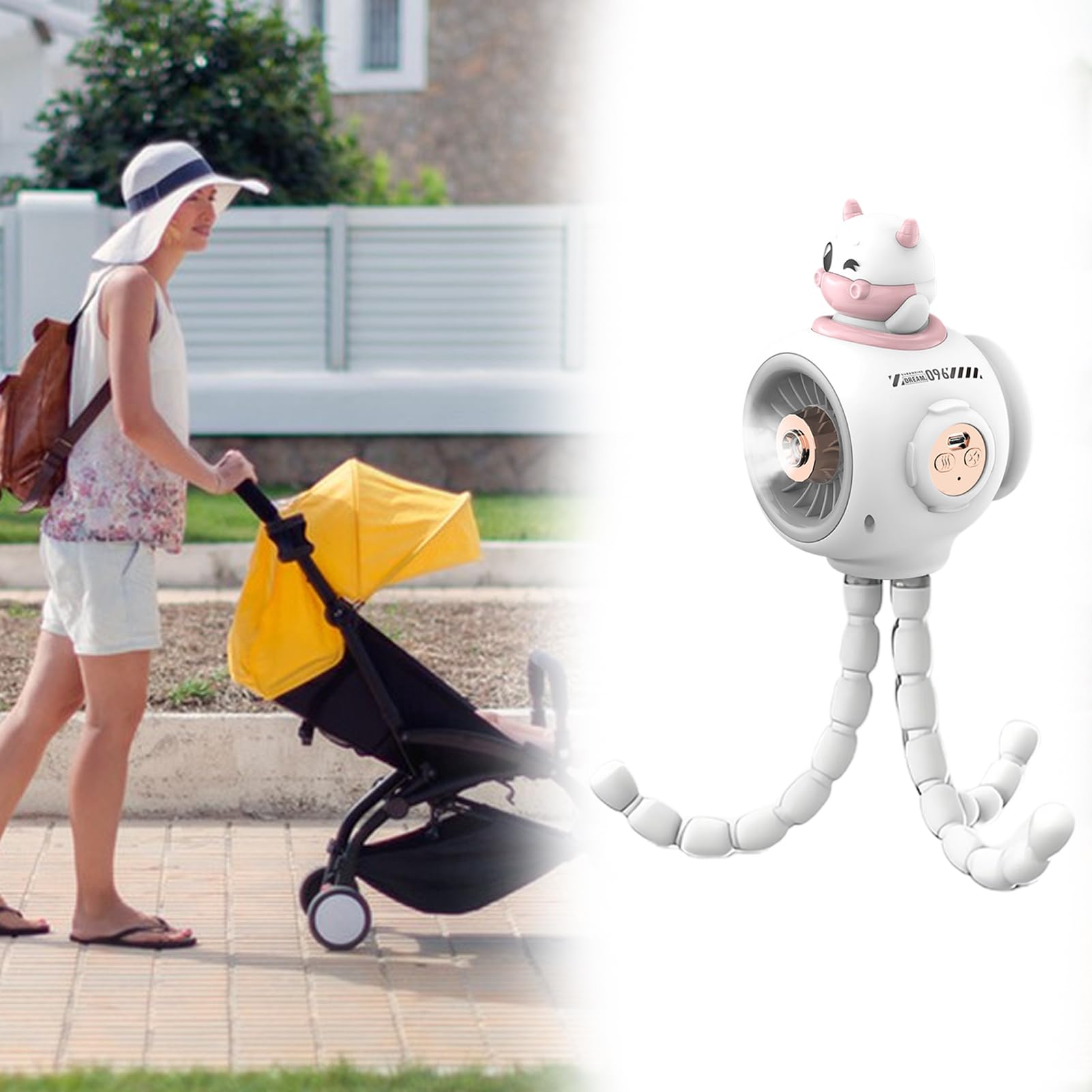 Ventilatore rinfrescante per passeggino, ventilatore con supporto per sedia | Dispositivo di raffreddamento con schermo intelligente per campeggio, sedie auto e viaggi all'aria aperta