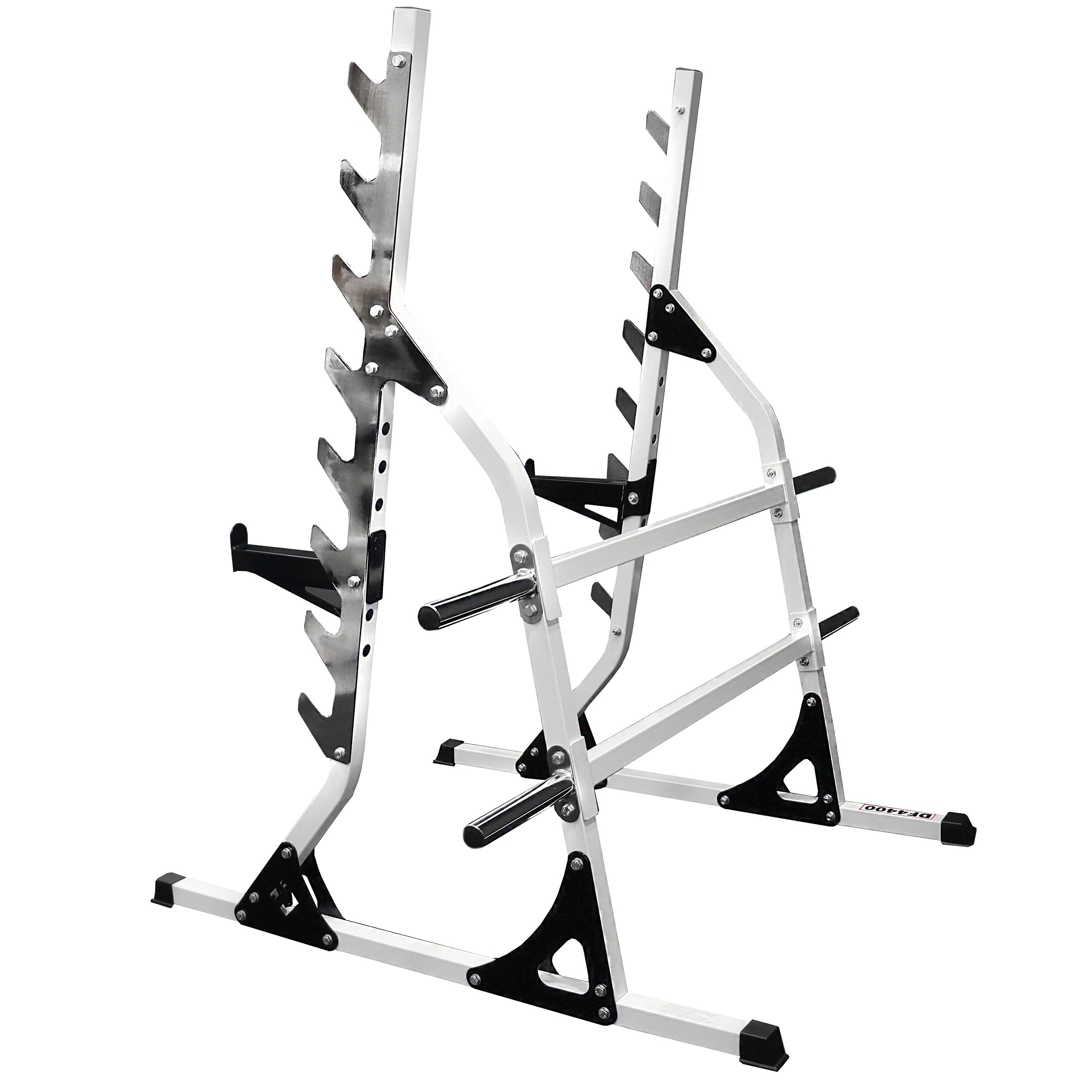 DF4400- Heavy Duty Squat Rack by Deltech Fitness-750 lb Weight Capacity- Chrome Sawtooth Rack and Weight Holders