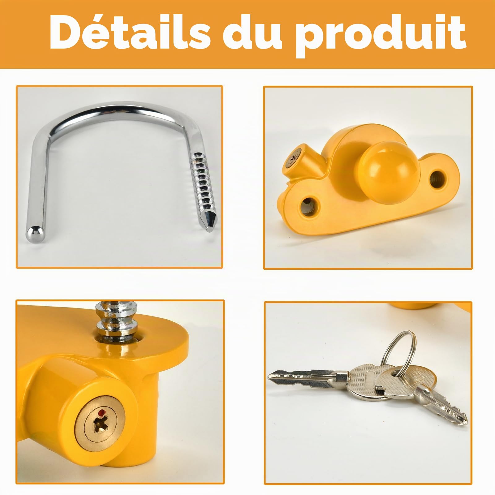 Antivol de Remorque - Cadenas de Remorque Anti Vol Haute Sécurité Verrouillage de Remorque Verrou D'attelage de Remorque avec 2 Clés pour Voiture,Camion,Caravane(Jaune)