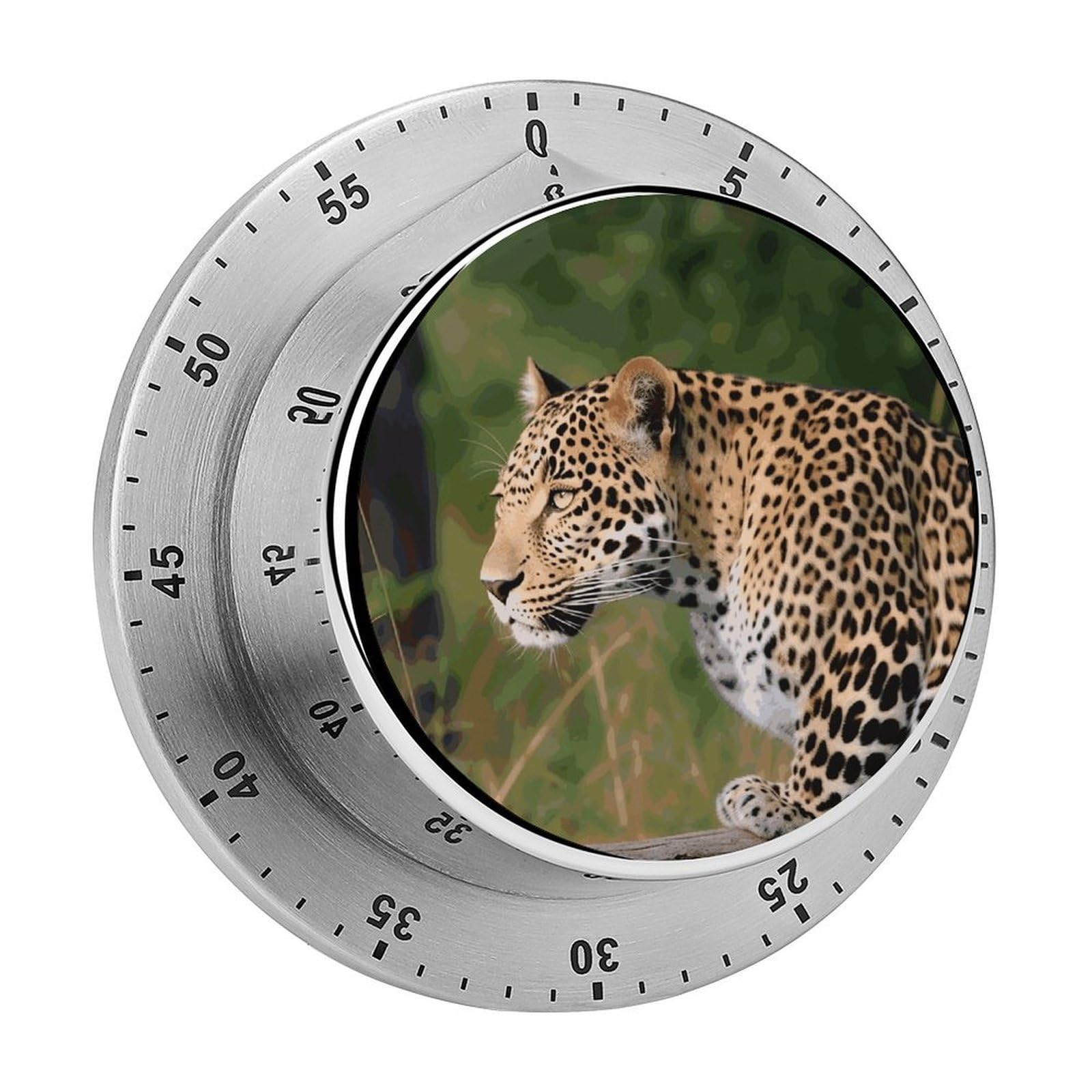 African Leopard Visual Timer with Loud Alarm 60-Minute Kitchen Timers Exquisite Stainless Steel Body - Mechanical Desk Timer Countdown Clock for Cooking Chef Clock