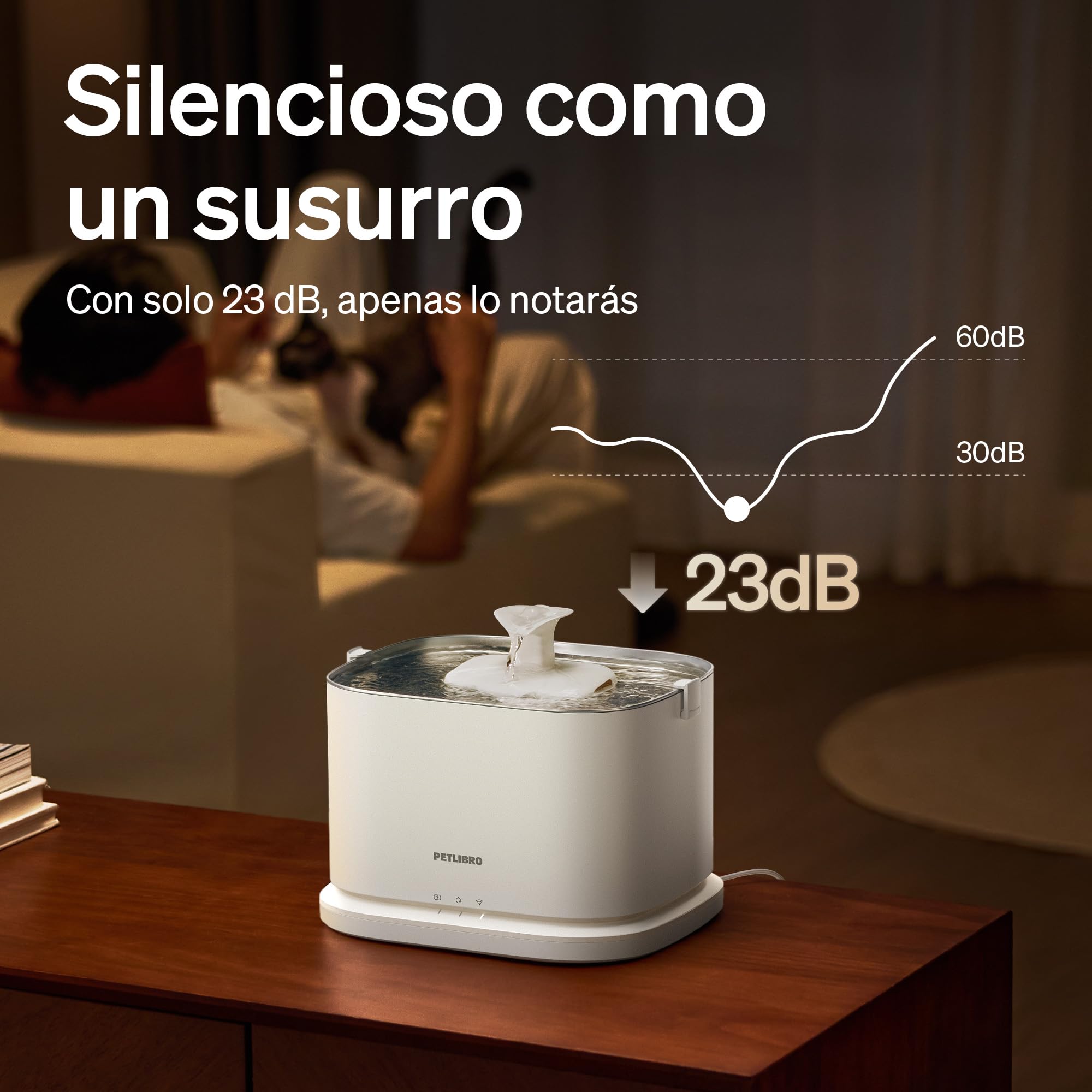 PETLIBRO Dockstream 2 Fuente Agua Gatos, Bebedero Automático App WiFi, 23dB Silencioso, Fácil Limpieza, 3L Acero Inoxidable, sin BPA — Versión Cable Alimentación, Blanco