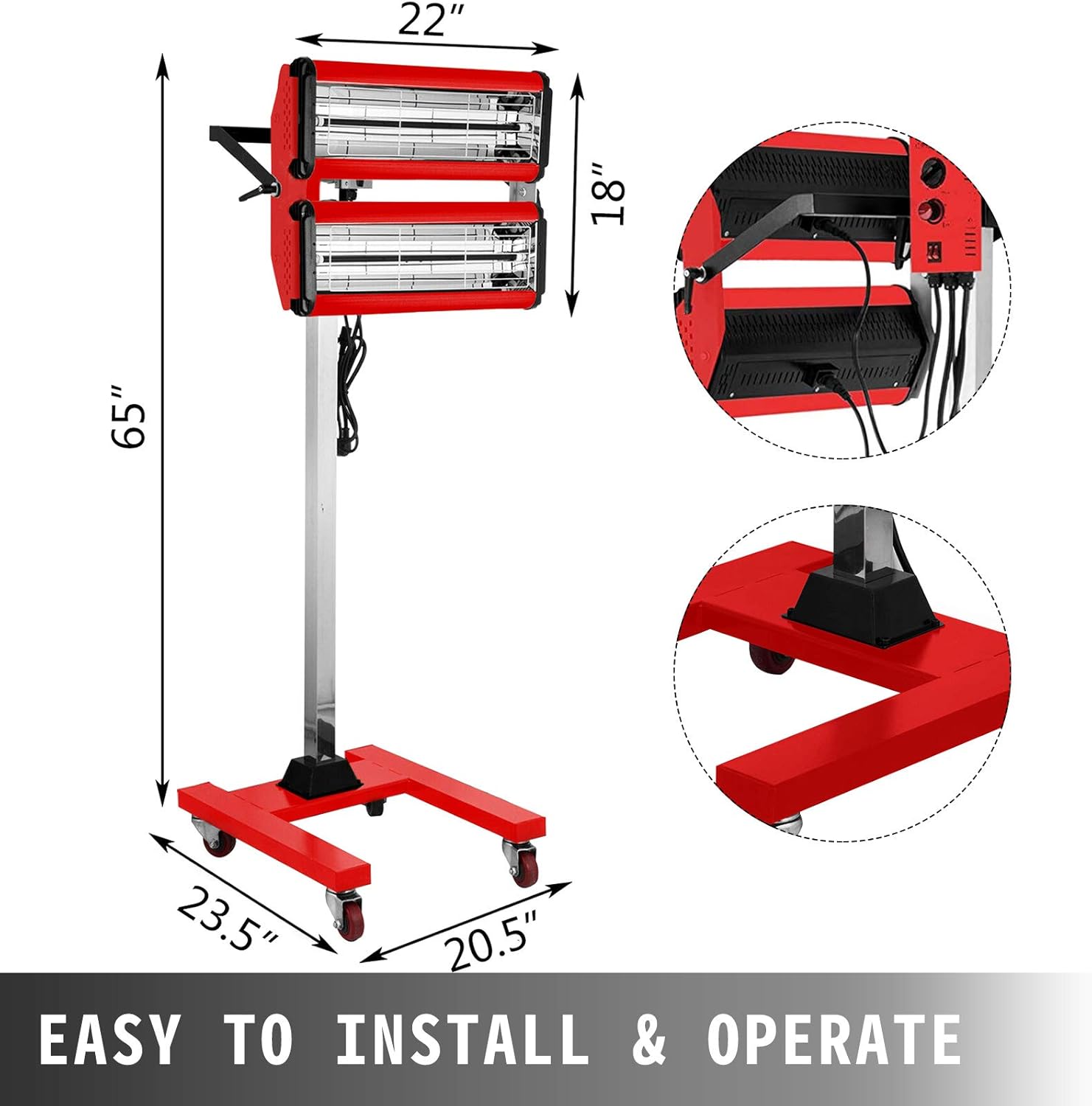 Bestauto 2000W Baking Infrared Paint Curing Lamp 2x1000W Shortwave Auto Body Repair Heater Lamp Short Wave Infrared Heater Car Bodywork Repair Paint Dryer With Stand : Automotive