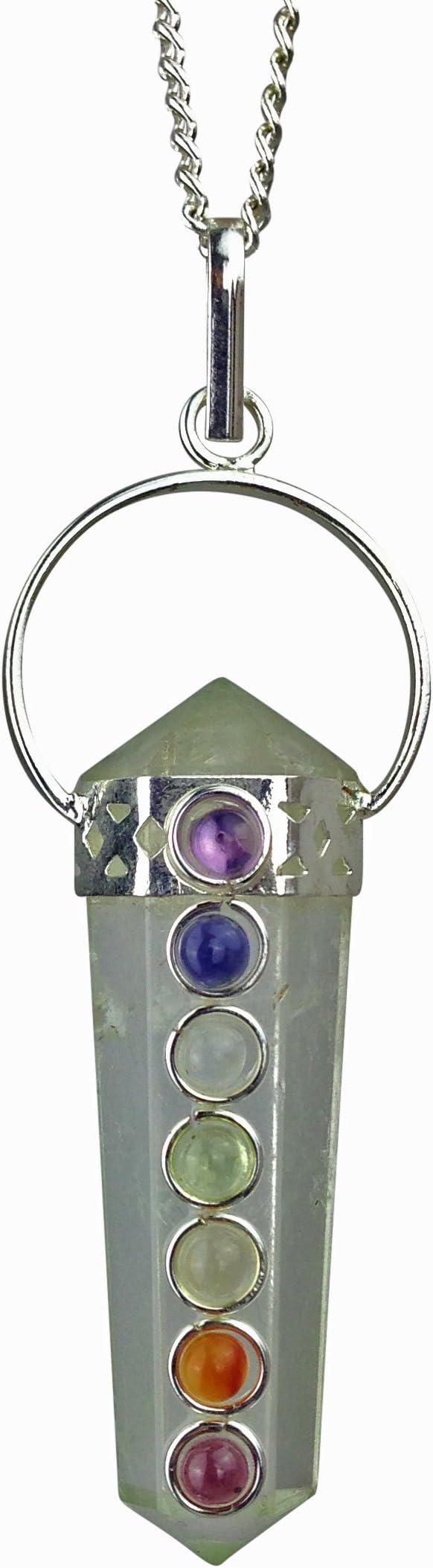 Crystal Quartz Chakra Double Terminated Spiritual Silver Plated Pendulum Pendant with Real Gemstones