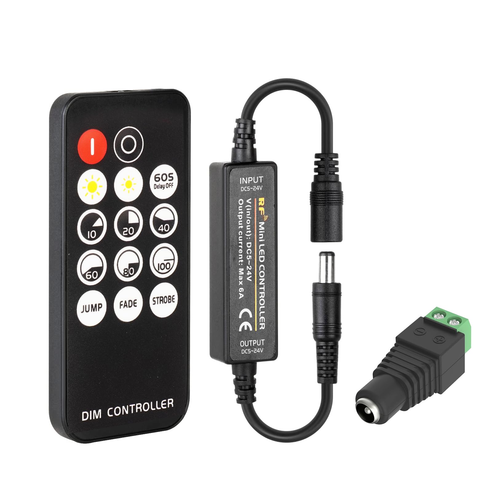 Mini RF Contrôleur de Gradateur LED Variateur Tension d'entrée 5V-24V Télécommande 14 Touches Convient aux Bandes de LED COB SMD 5V/12V/24V