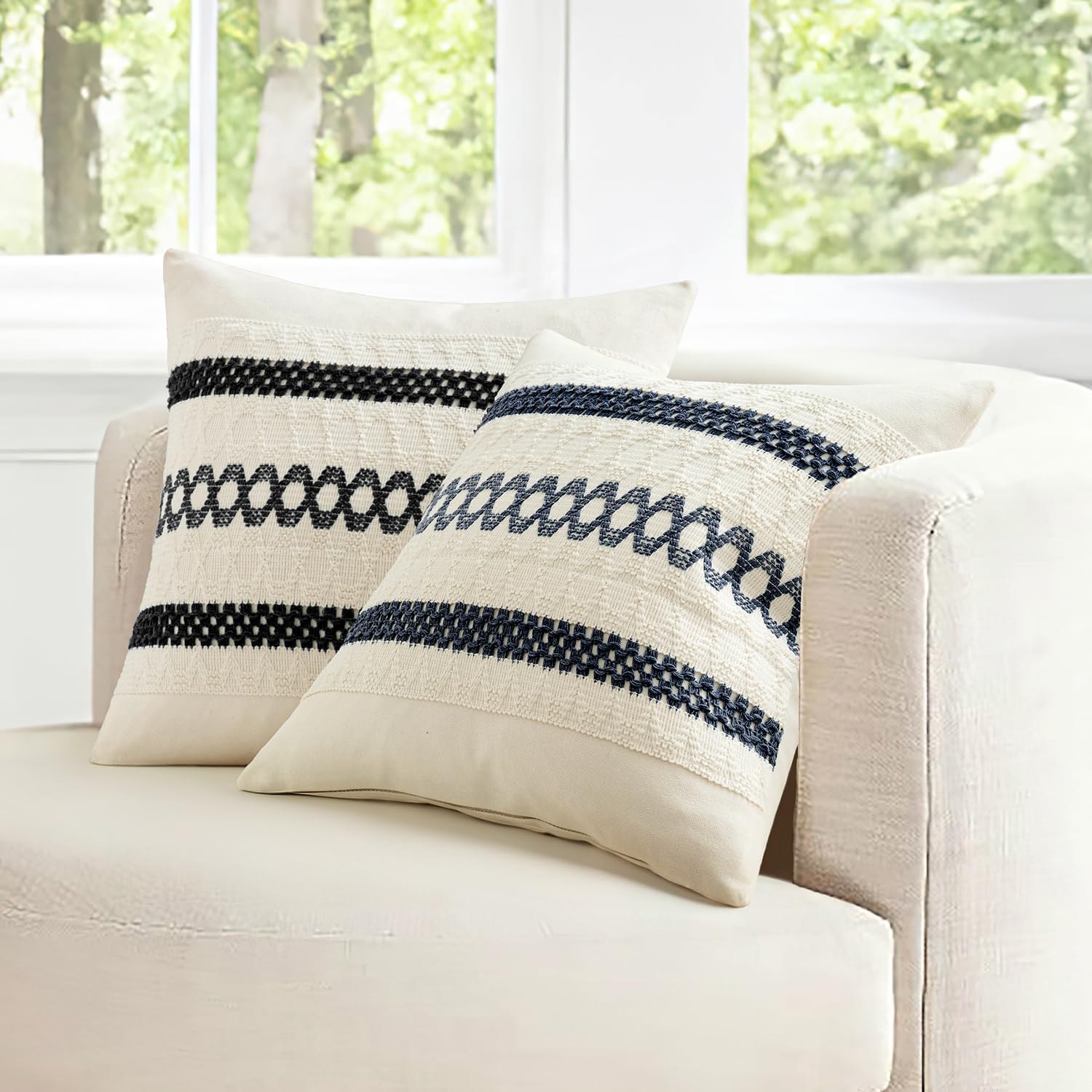 MIULEE Set of 2 Black Boho Decorative Pillow Covers 18x18 Inch Farmhouse Rustic Couch Throw Pillows Modern Spring Cotton Cushion Covers Retro Cute Macrame Woven Home Decor for Bed Sofa Chair - Image 7