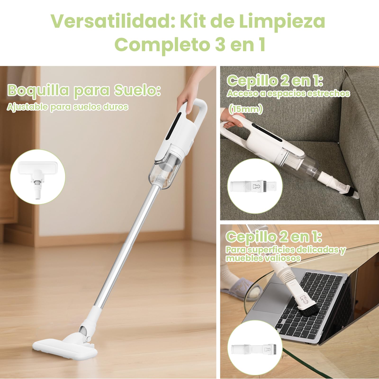 Suirviz U5PRO Aspiradora sin Cable 28000Pa, Escoba Aspiradora Ligera Vertical y de Mano, Filtro HEPA Lavable, Sistema Antienredos, para Suelos Duros, Mascotas, Hogar y Coche