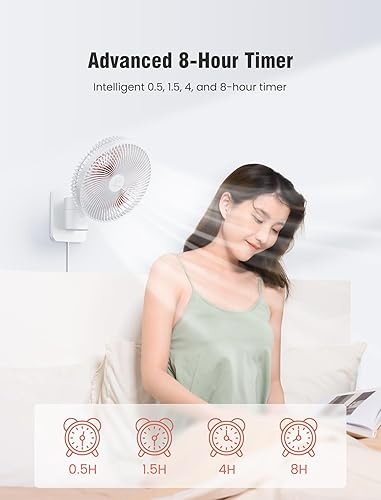 Miniatura 3 de Ventilador oscilante de montaje en pared de 8.5 pulgadas con control remoto, CACC (12 V), ventiladores de dormitorio de 4 velocidades, temporizador,