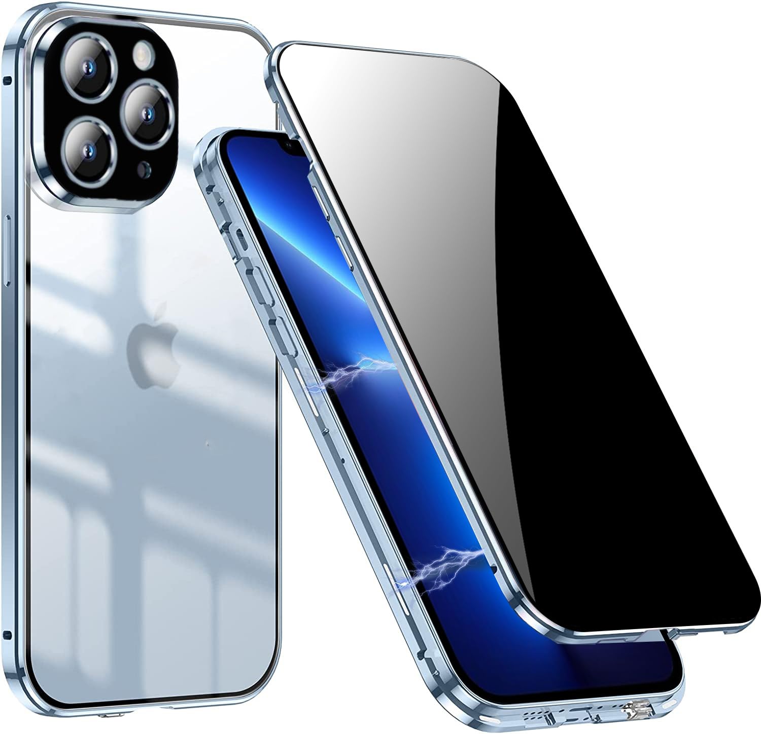 DoubCasePrivacy Case for iPhone 13 Pro Max,Anti-peeping Tempered Glass Double-sided Case,Front & Back Magnetic Adsorption Metal Bumper 360 Full Cover Anti-Spy Phone Case for 13 Pro Max,Blue
