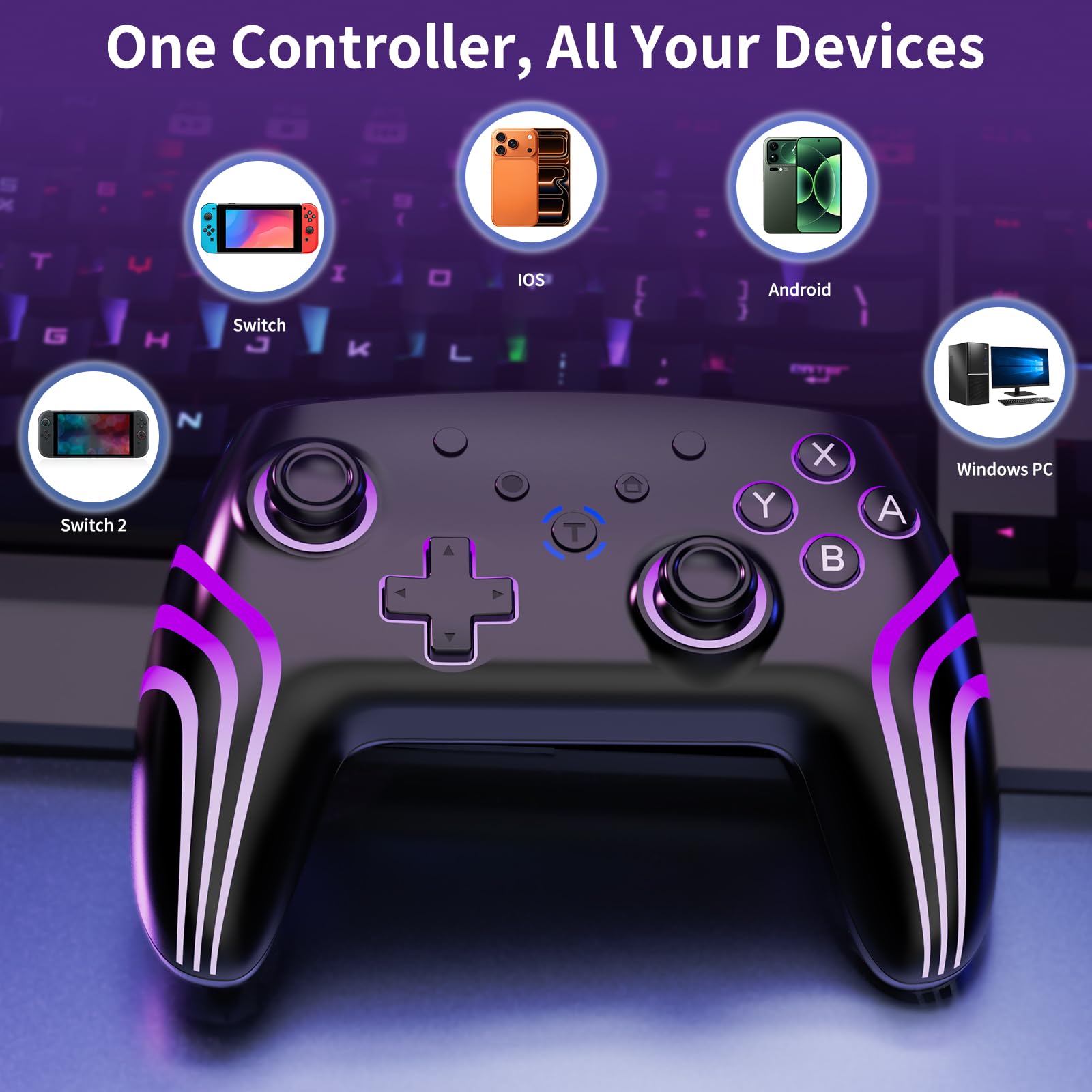 Controller Switch 2 (2 pezzi) con stazione di ricarica, controller Switch per Switch 2/Switch/Lite/OLED/PC, controller Switch 2 Pro con RGB/Wake-up/Giroscopio/Doppia vibrazione/Turbo/Screenshot