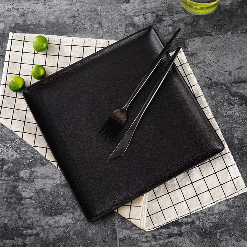 Piatto per la casa Piatto occidentale Piatto per bistecca Piatto per controfiletto Stoviglie Piatto piano per la casa Piatto quadrato nero europeo Piatto in ceramica Stoviglie Regalo Piatti da portat