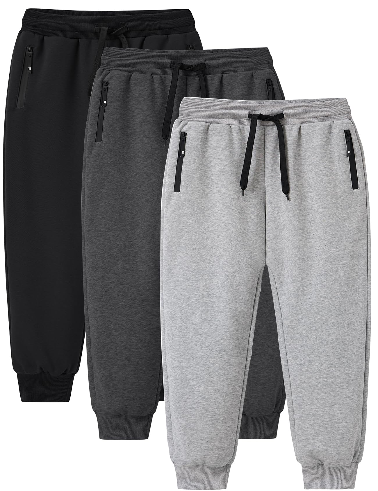 Gihuo Confezione da 3 pantaloni della tuta per ragazzi per allenamento atletico per bambini con tasca con cerniera con coulisse pantaloni della tuta casual morbidi