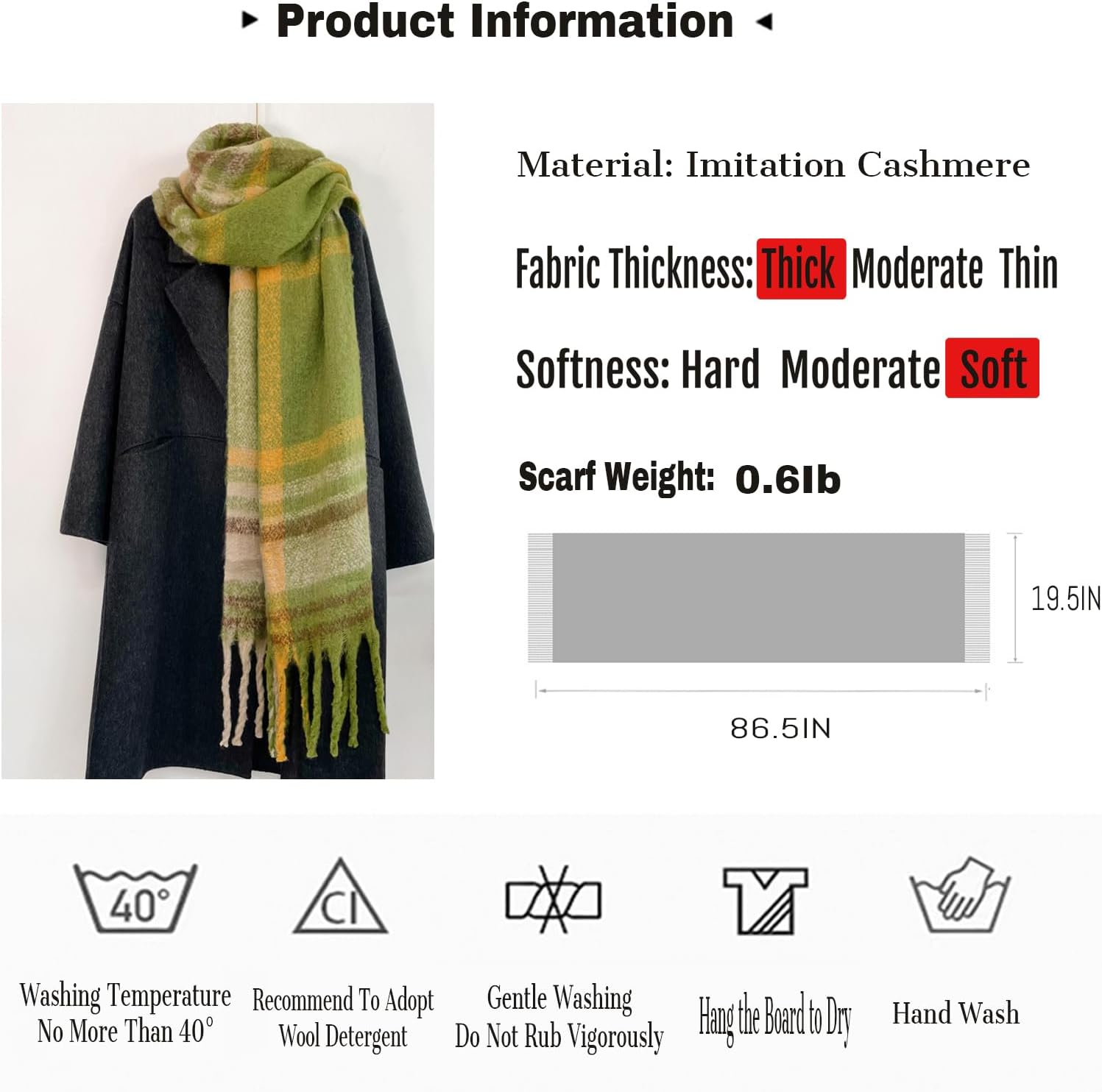 Large Scarf Colorful CashmereThick Tassel Scarf for Women Fall Winter Warm Big Shawl Blanket Scarves & Wraps Gifts - Image 4