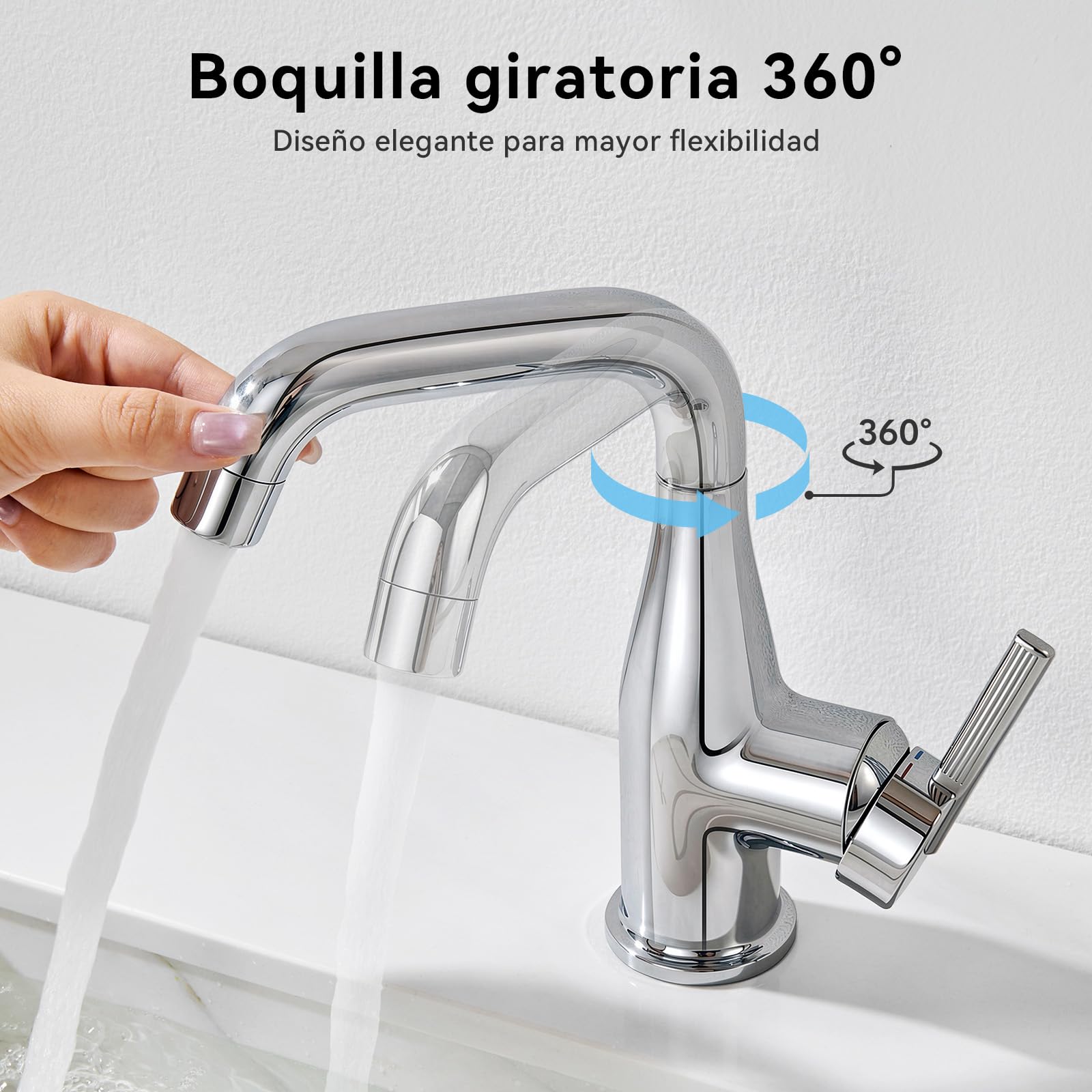CECIPA Grifo lavabo función arranque frío para lavabos sobre encimera Cromo | Grifo de baño giratorio 360°, ahorro de energía y agua, sin plomo para seguridad, compatible con agua fría y caliente