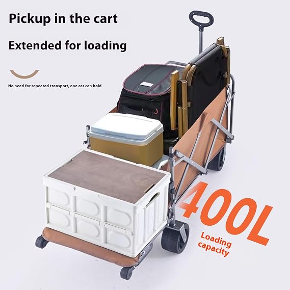 Big Wheels Collapsible Wagon Cart Foldable, Heavy Beach Wagon with Silent All-Terrain Wheels, Folding Utility Grocery Cart with Side Pocket and Brakes for Camping Sports, Black