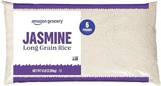 Amazon Grocery Jasmine Long Grain Rice, 5 lb Bag - Premium Quality, Naturally Gluten-Free for Everyday Meals