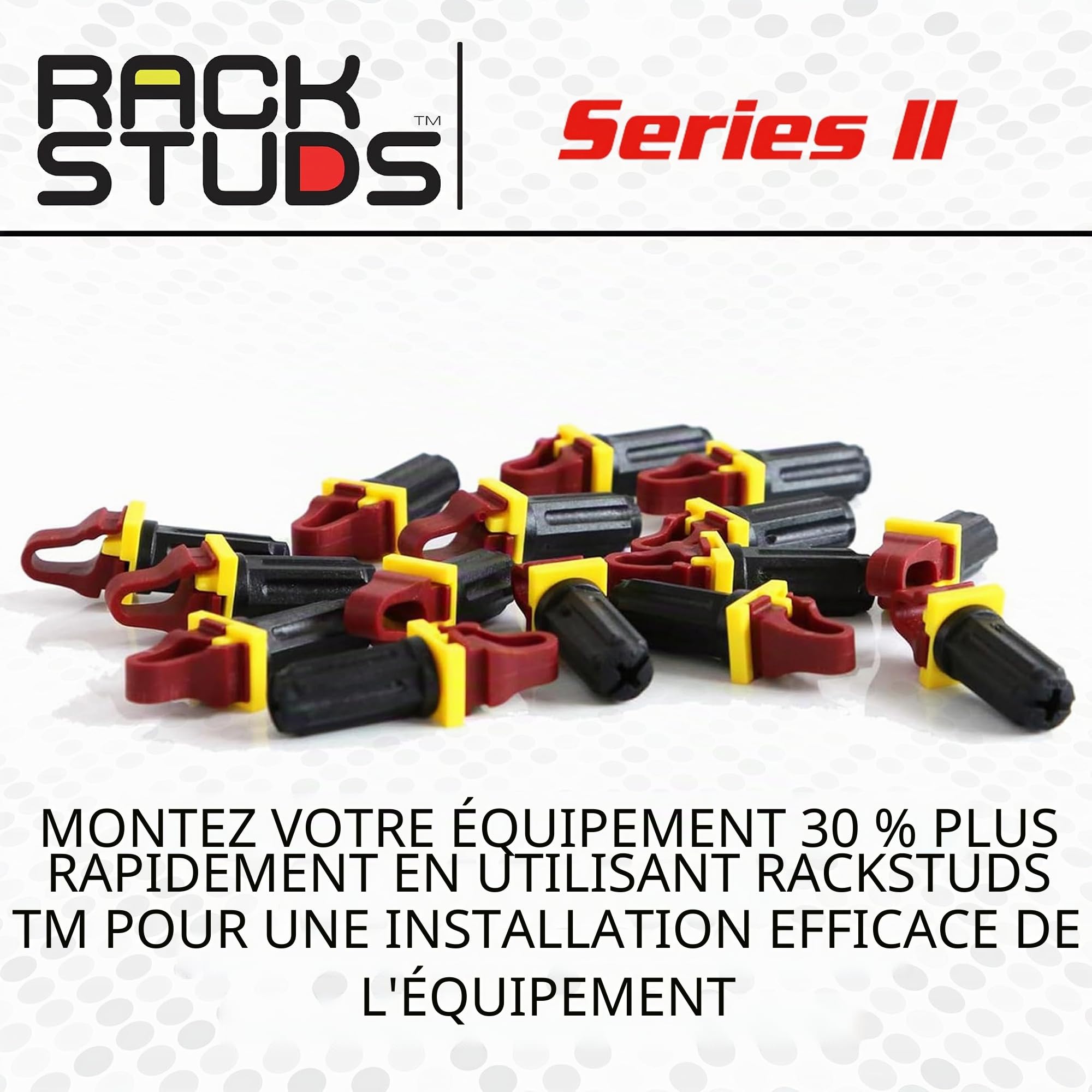 Rackstuds R100 Series II Rack Mount Screws - Vis et écrous pour Rack de Serveur remplaçant Les Rails verticaux 19" à Perforation carrée, sans Utiliser l'outil d'écrous - Rouge 2.22mm/0.086 100 Pack