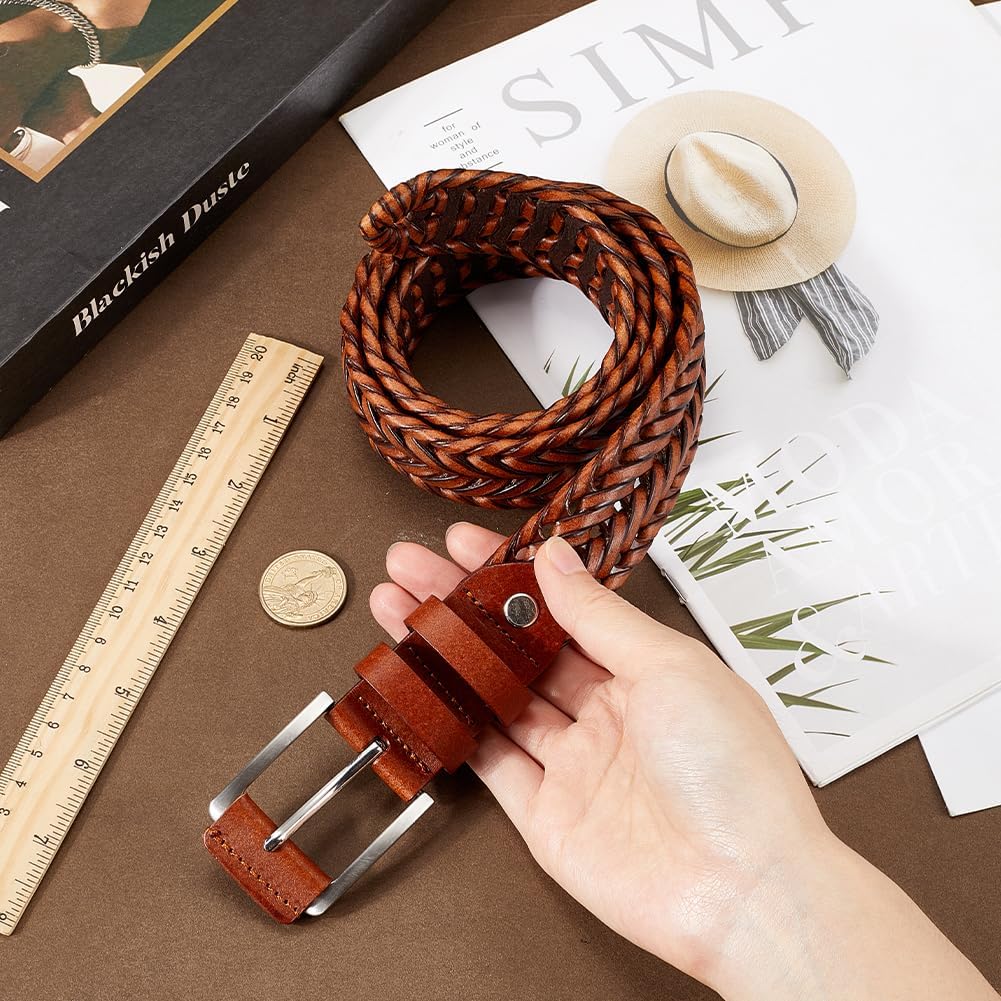 GORGECRAFT Men's Casual Braided Leather Belt Braided Leather Belt Men Woven Synthetic Leather Belt Solid Alloy Buckle Hand Braided Belts Light Brown image 3