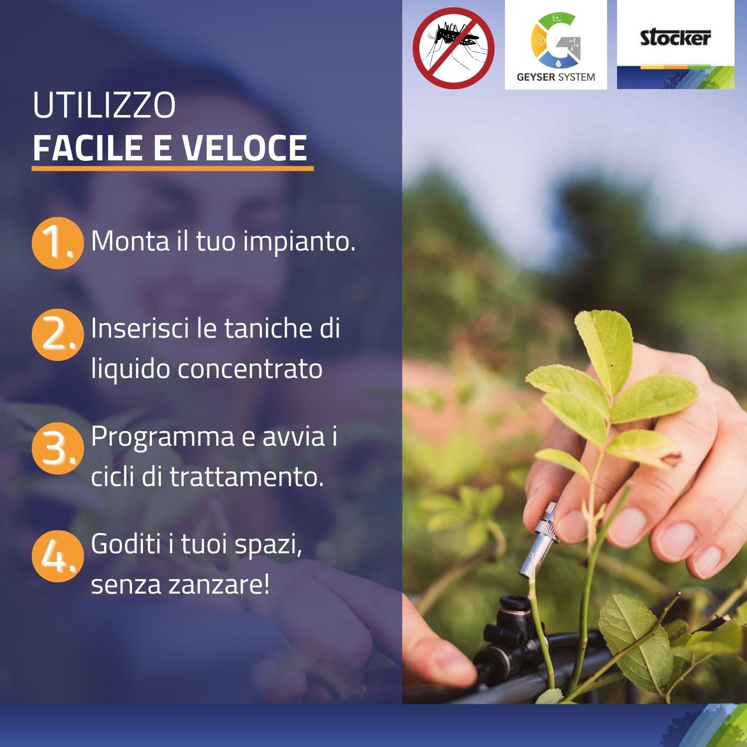 STOCKER - Kit Nebulizzatore Geyser PRO Lite - Sistema Anti-Zanzare Automatico WiFi, Copertura fino a 650 mq, 125 m di Tubo, Tanica 7 L, Alimentazione Rete o Batteria, Kit Completo di Installazione