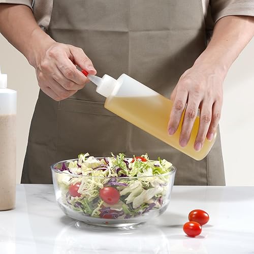 Miniatura 7 de Botellas exprimibles, botellas de plástico para condimentos de 16 onzas con etiquetas, embudos y cepillo para líquidos, salsas, aceite de salsa de