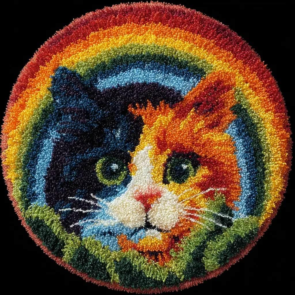 WallustrioaW Round Latch Hook Rug Kits Cat for Adults and Starter 50 * 50Cm