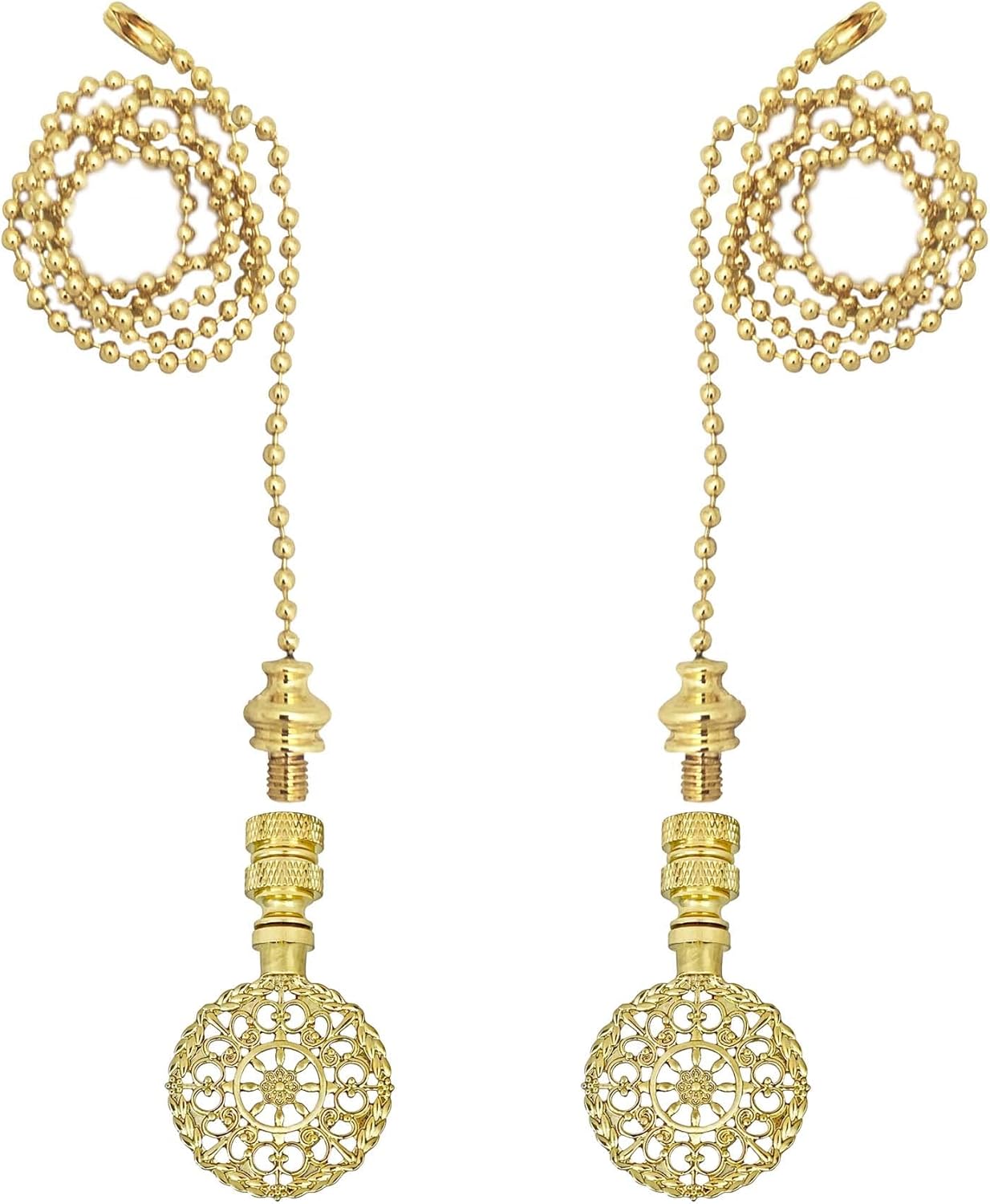 Royal Designs, Inc. Mandala Filigree Finial with Fan Pull Chain, Polished Brass - Pack of 2
