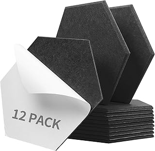 12 Pcs Acoustic Wall Panels,30 x 26 x0.9cm High Density Sound Proofing Panels,Hexagon Acoustic Panels,Wall Padding Acoustic Panels for Ceiling,Door,Wall Decoration(Black)