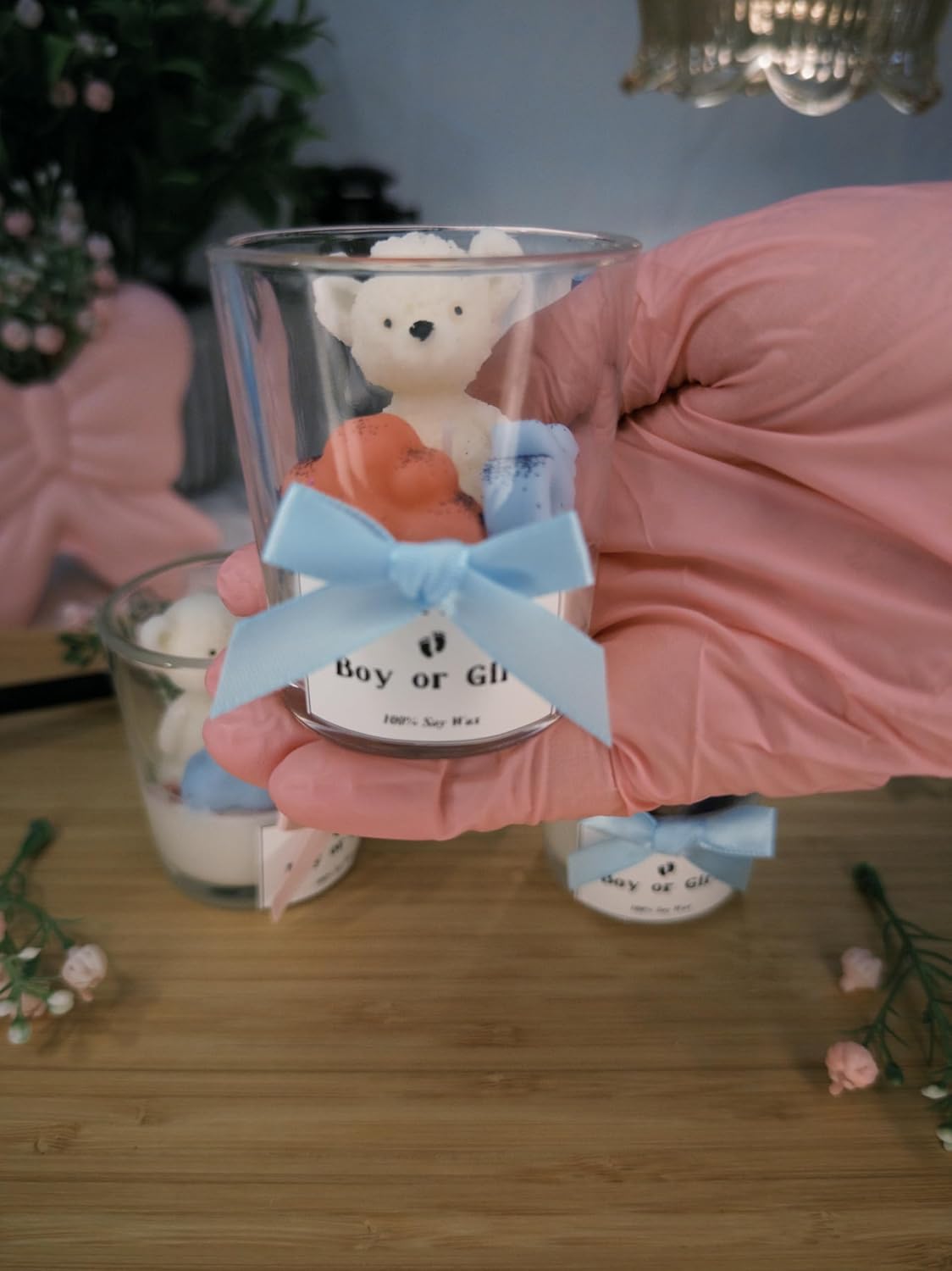 Gender Reveal Candles with Teddy Bear Baby Shower Set of 12 image 3