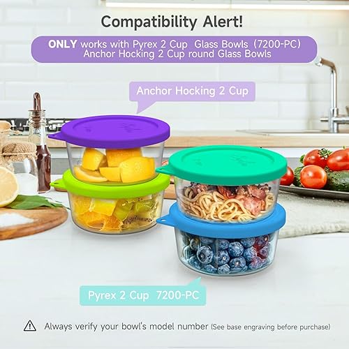 Miniatura 9 de Sophico 2 tapas redondas de silicona para almacenamiento de 2 tazas de repuesto para Anchor Hocking y Pyrex 7200-PC cuencos de vidrio (recipiente no