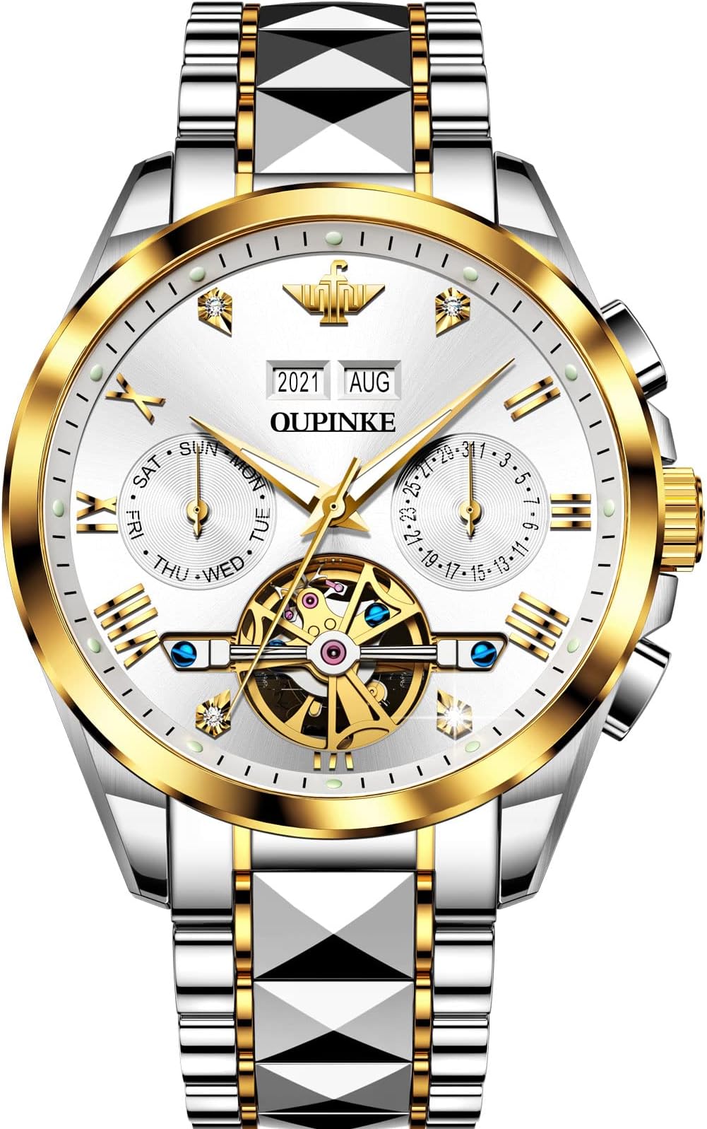 OLEVSMen's Casual Fashion Waterproof Gold Stainless Steel Band Quartz Gold Watches Gifts for Men